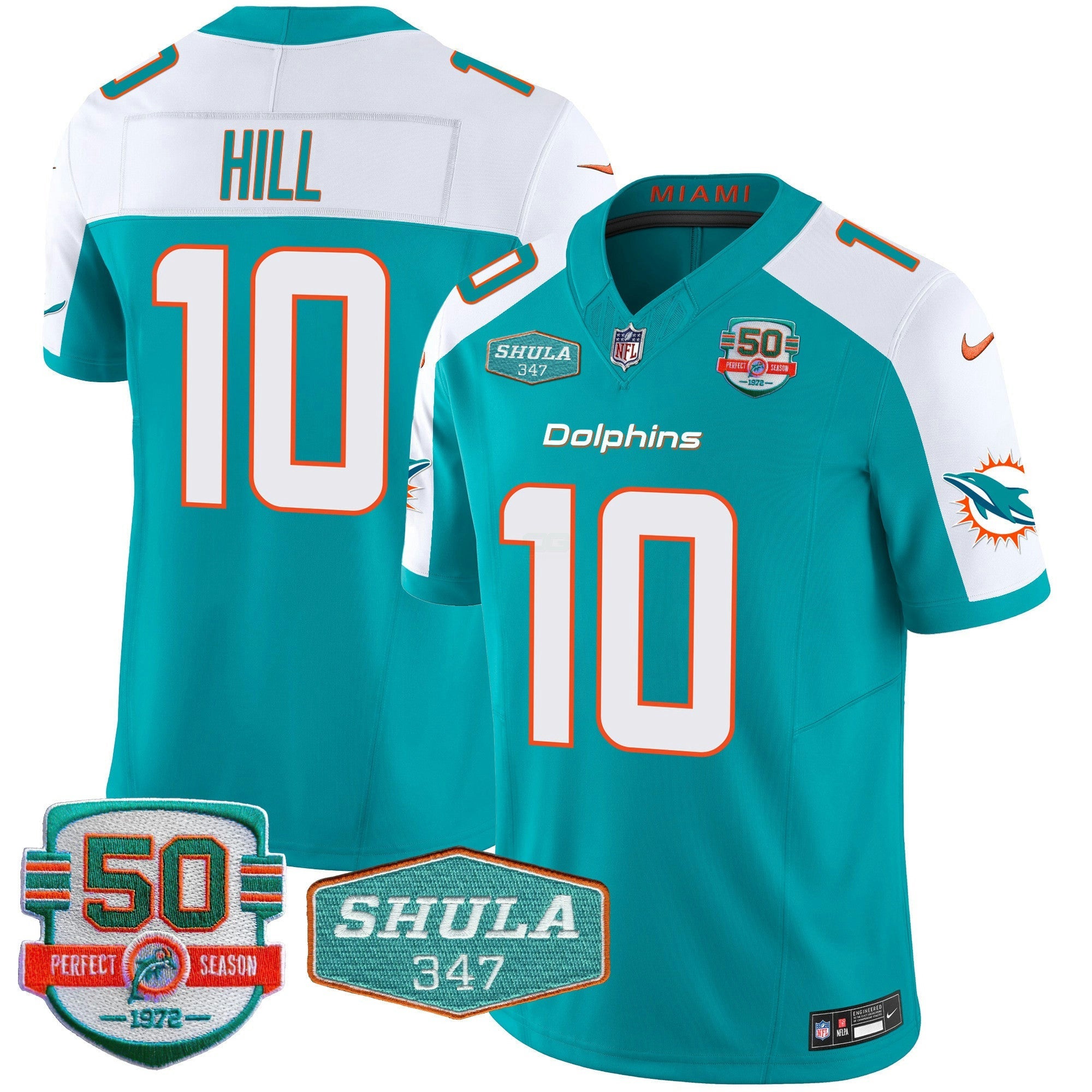 Camisa NFL Tyreek Hill Miami Shula 347 Patch Vapor Jersey