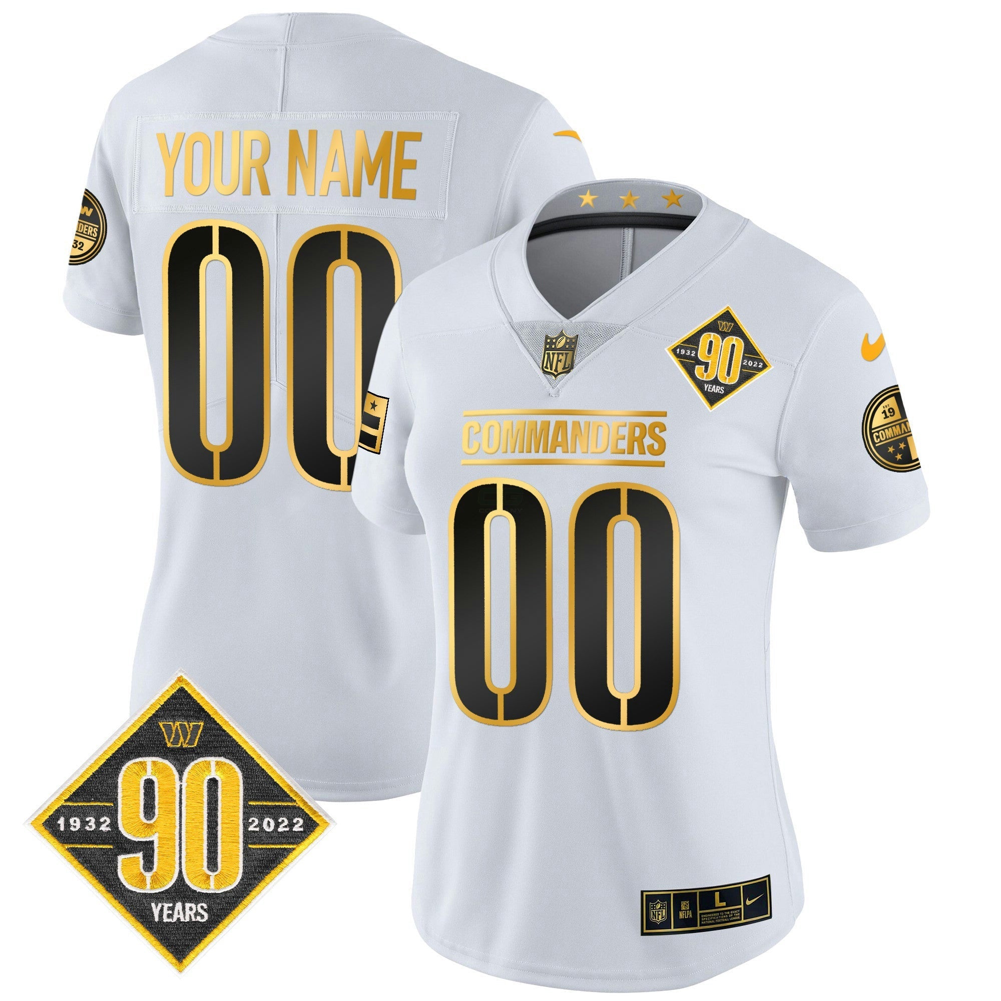 Camisa NFL Washington 90th Anniversary Patch Dourada Vapor Jersey