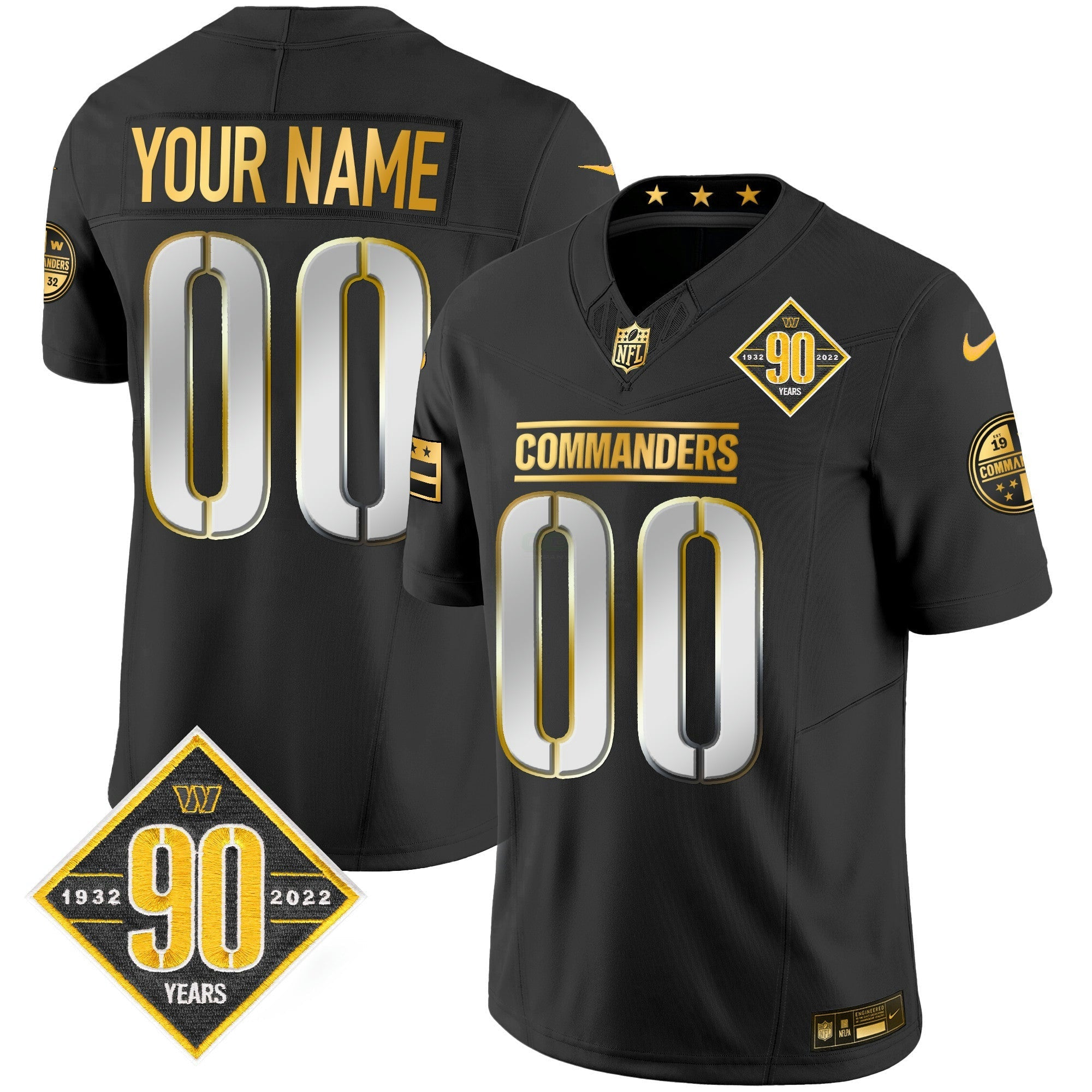 Camisa NFL Washington 90th Anniversary Patch Dourada Vapor Jersey