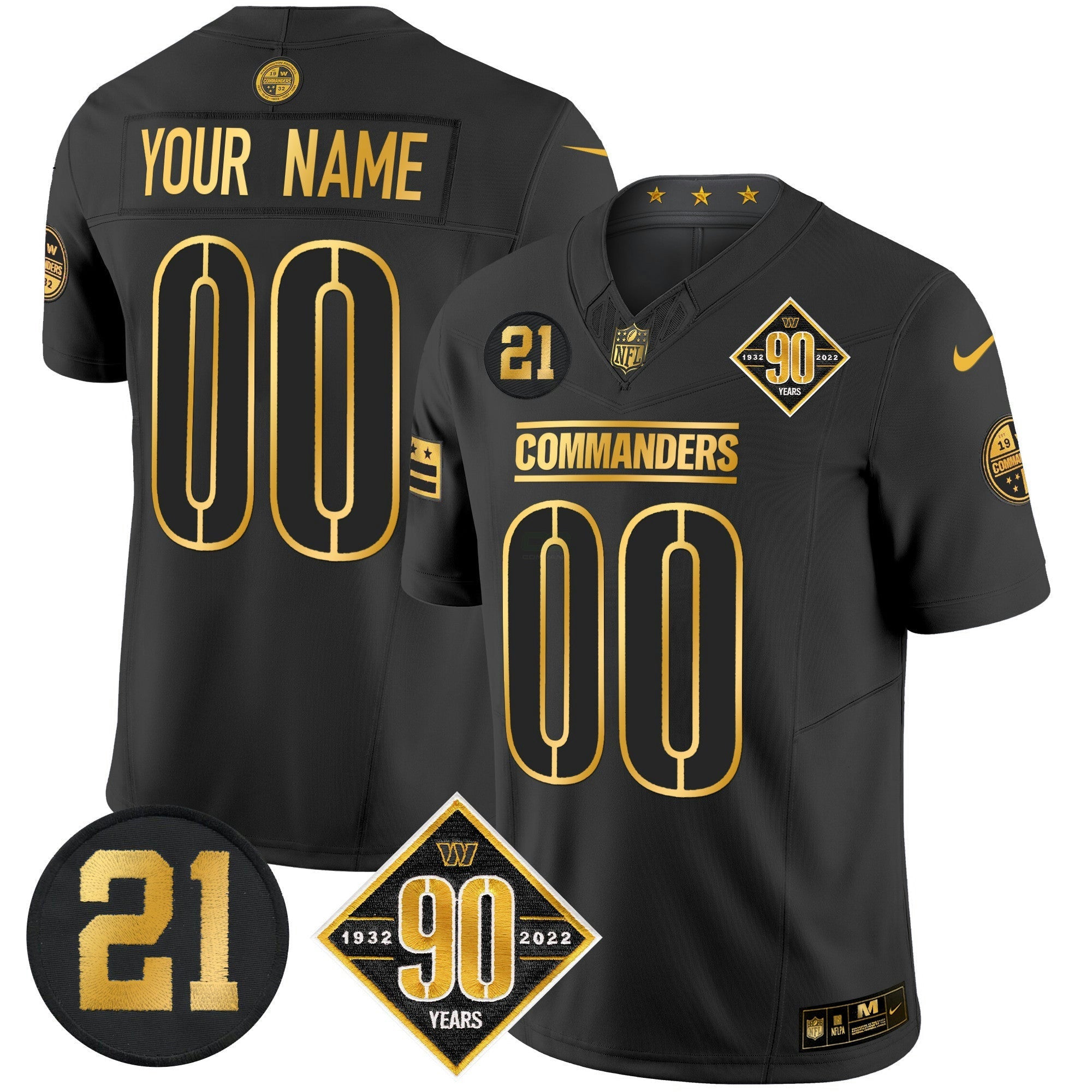 Camisa NFL Washington 90th & Sean Taylor Patch Dourada Vapor Limited Jersey