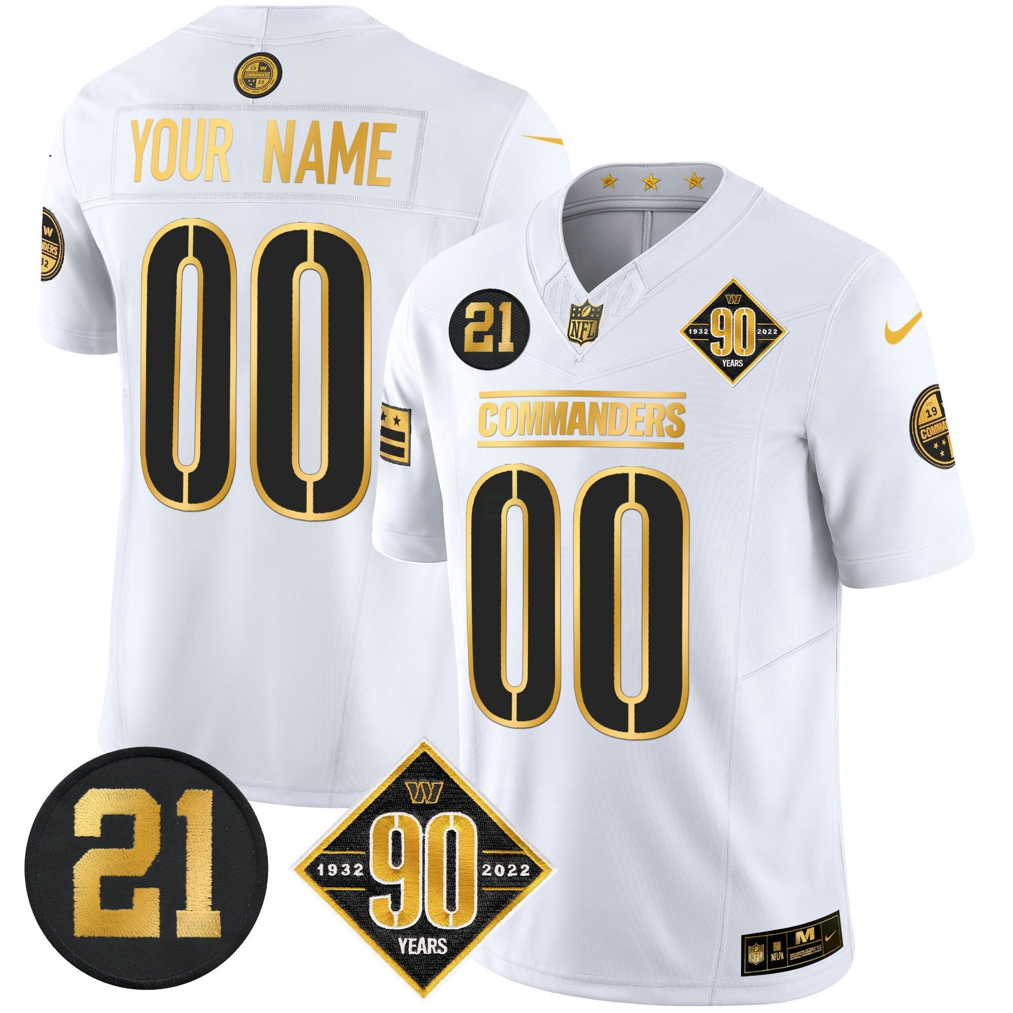Camisa NFL Washington 90th & Sean Taylor Patch Dourada Vapor Limited Jersey