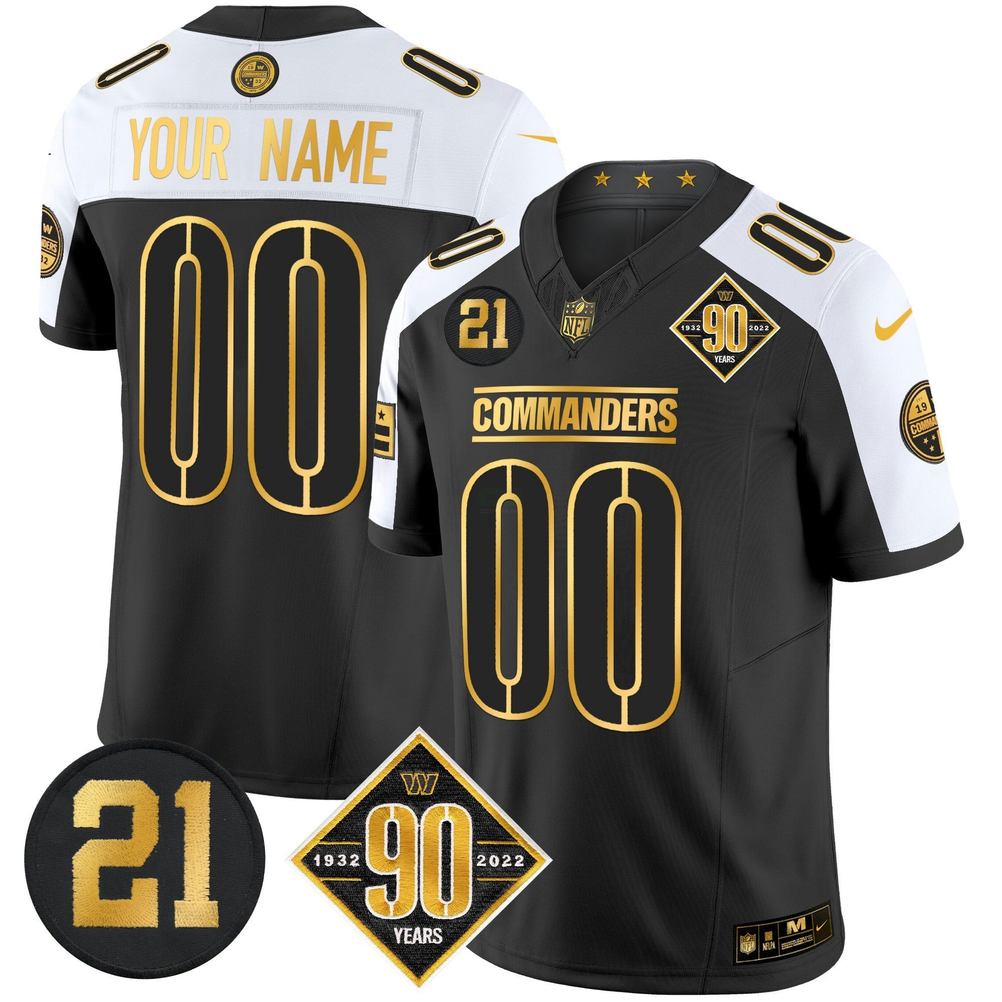 Camisa NFL Washington 90th & Sean Taylor Patch Dourada Vapor Limited Jersey