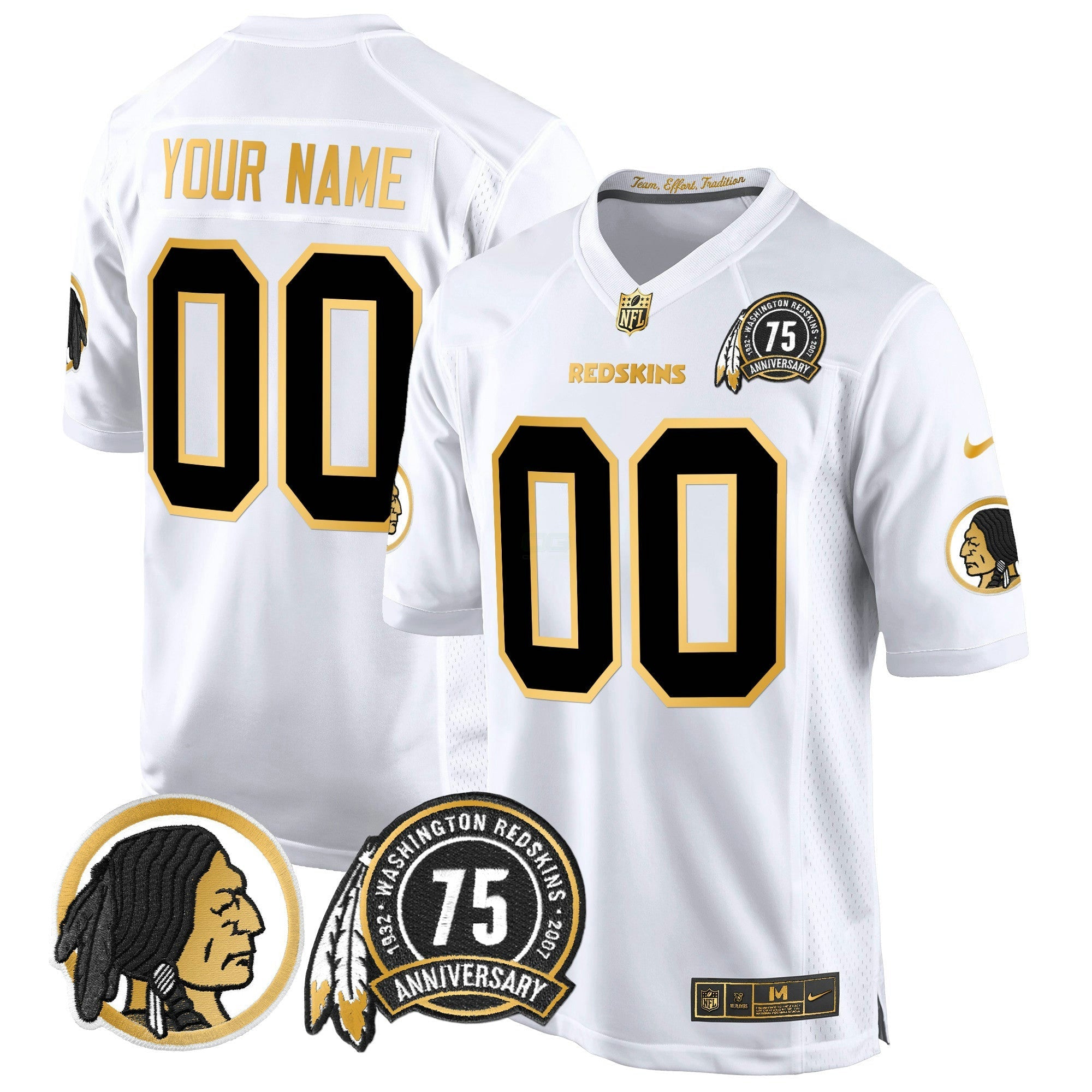 Camisa NFL Washington Redskins 75th Patch Throwback Dourada Game Jersey