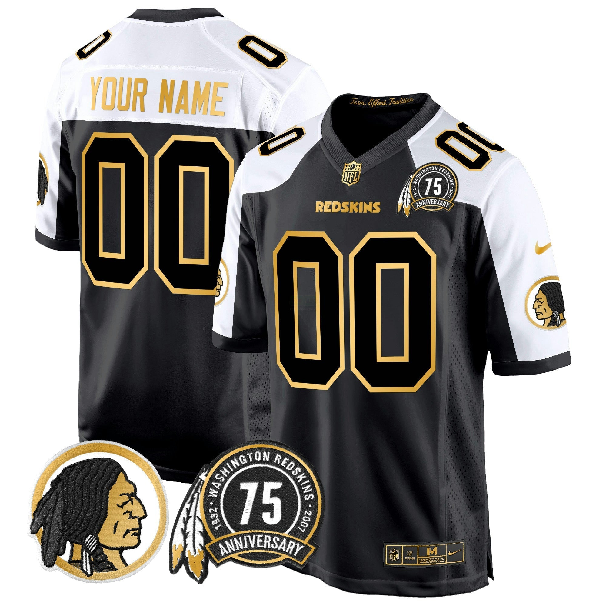 Camisa NFL Washington Redskins 75th Patch Throwback Dourada Game Jersey