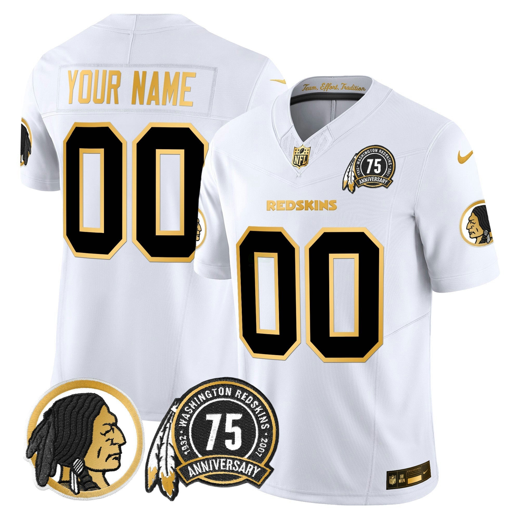 Camisa NFL Washington Redskins 75th Patch Throwback Dourada Vapor Limited Jersey