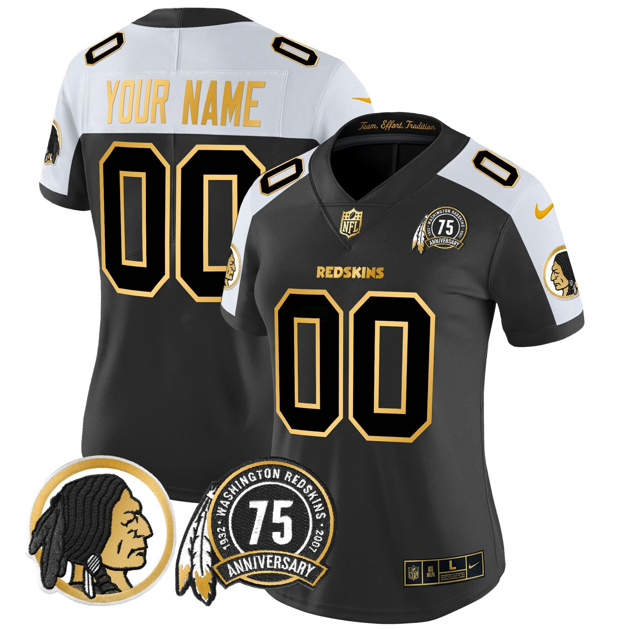 Camisa NFL Washington Redskins 75th Patch Throwback Dourada Vapor Limited Jersey