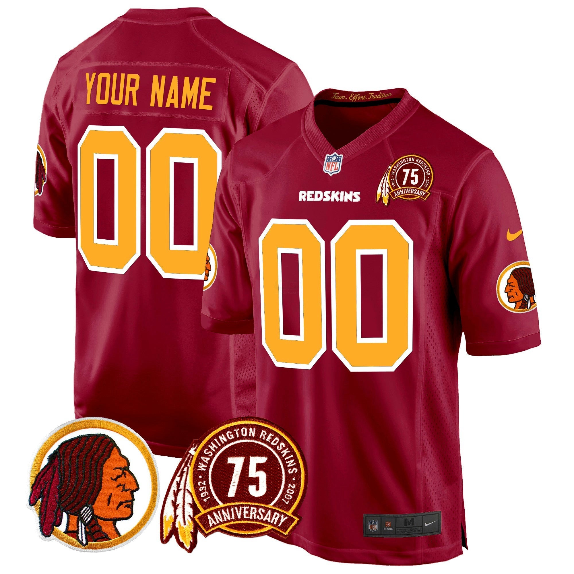 Camisa NFL Washington Redskins 75th Patch Throwback Game Jersey