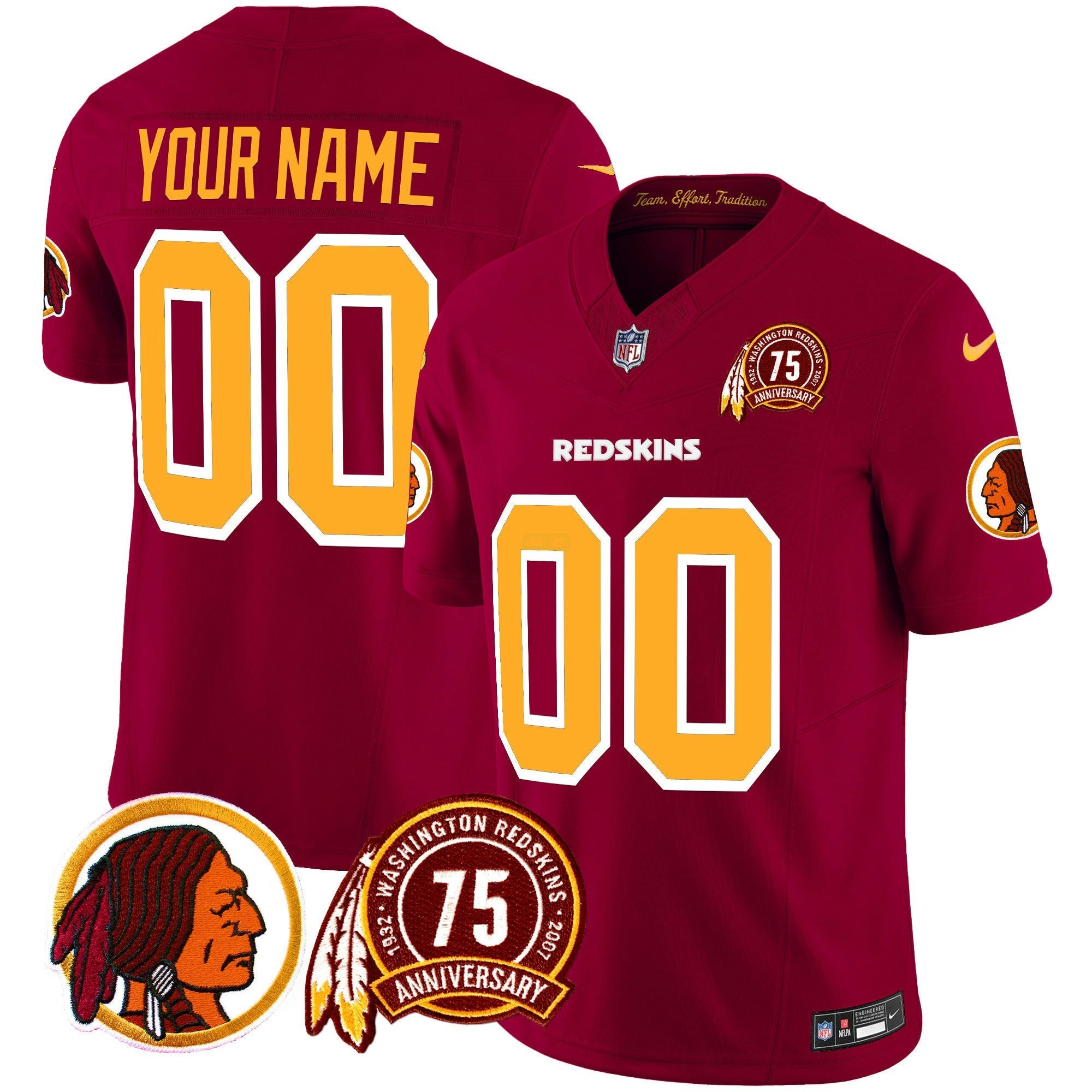 Camisa NFL Washington Redskins 75th Patch Throwback Vapor Limited Jersey