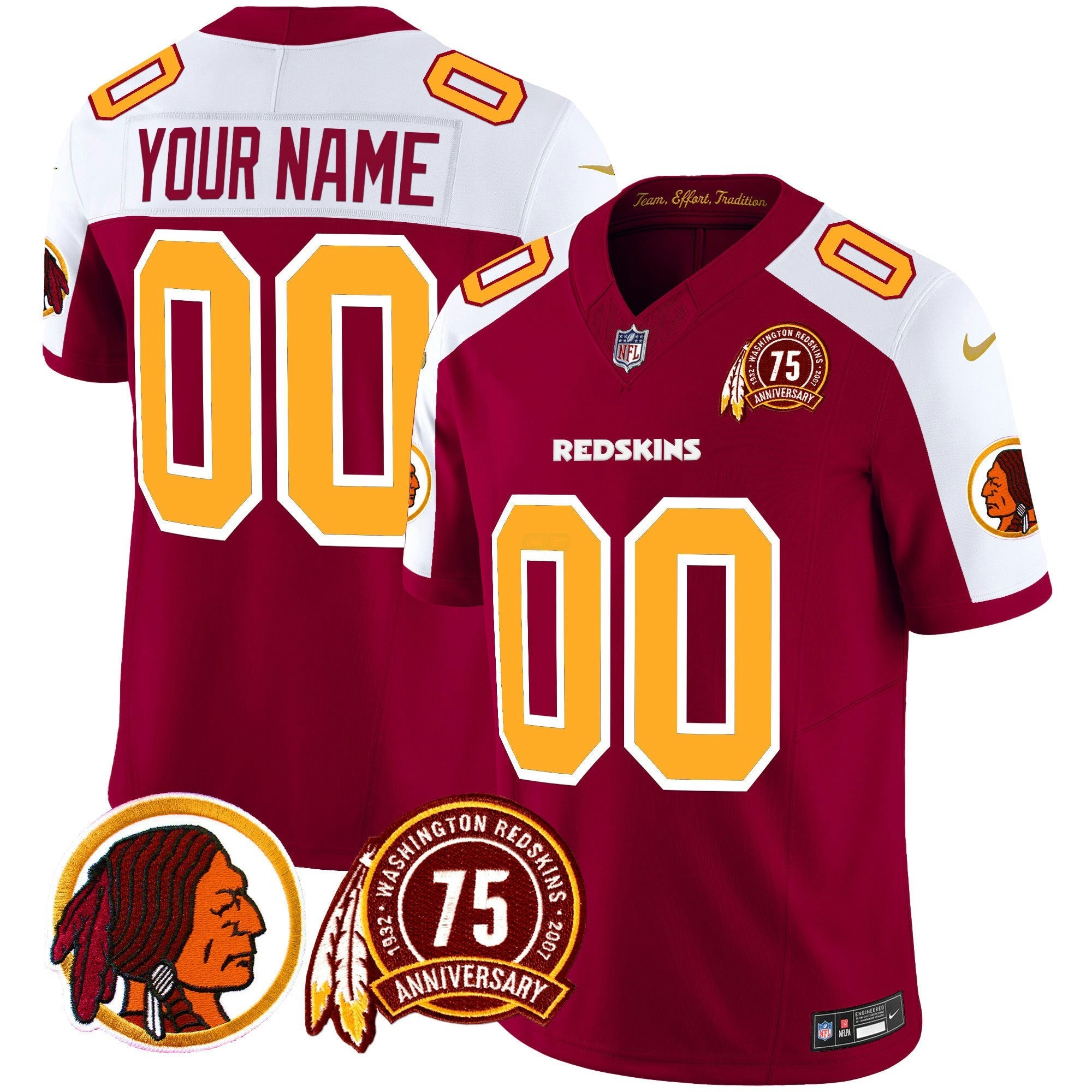 Camisa NFL Washington Redskins 75th Patch Throwback Vapor Limited Jersey