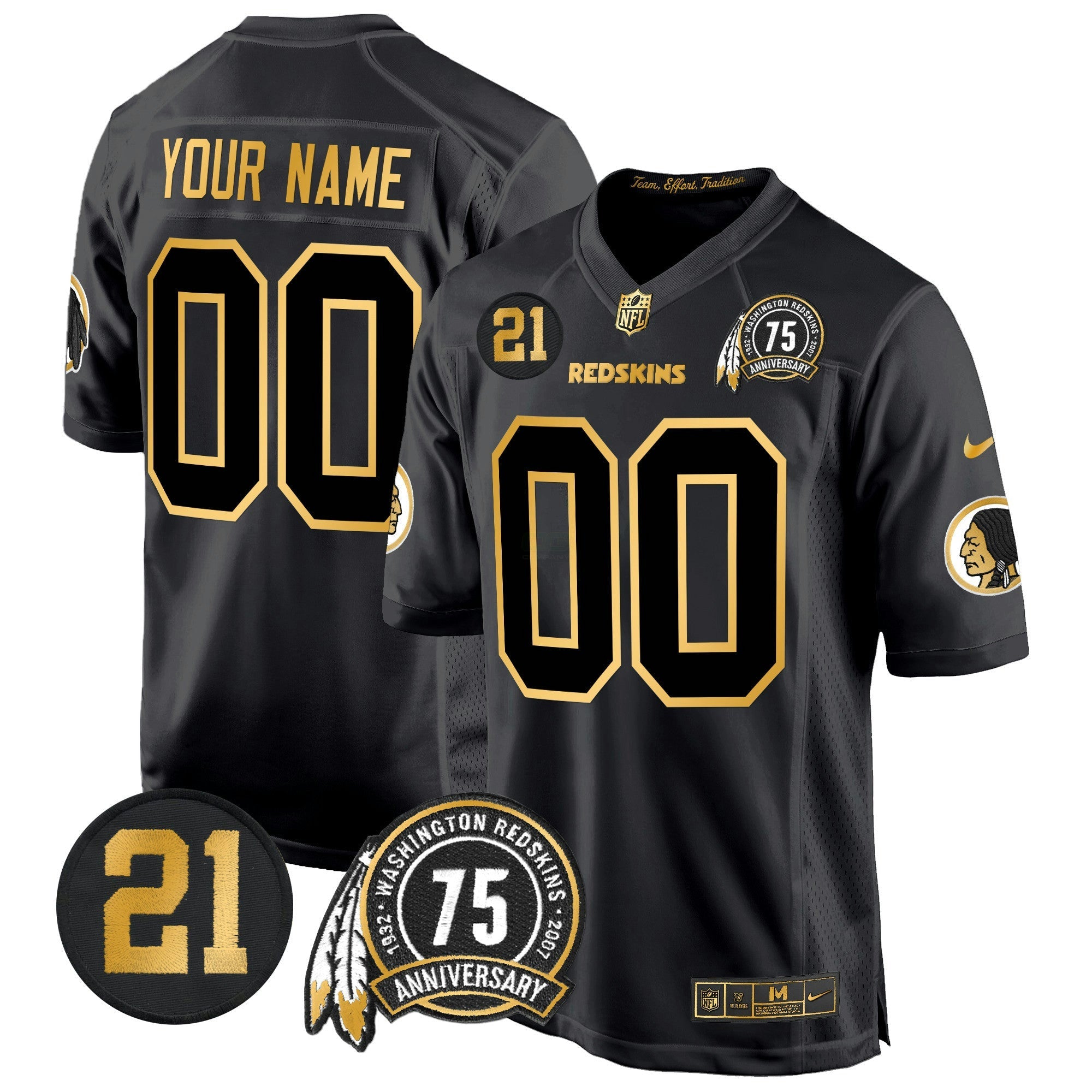 Camisa NFL Washington Redskins 75th & Sean Taylor Patch Dourada Game Jersey