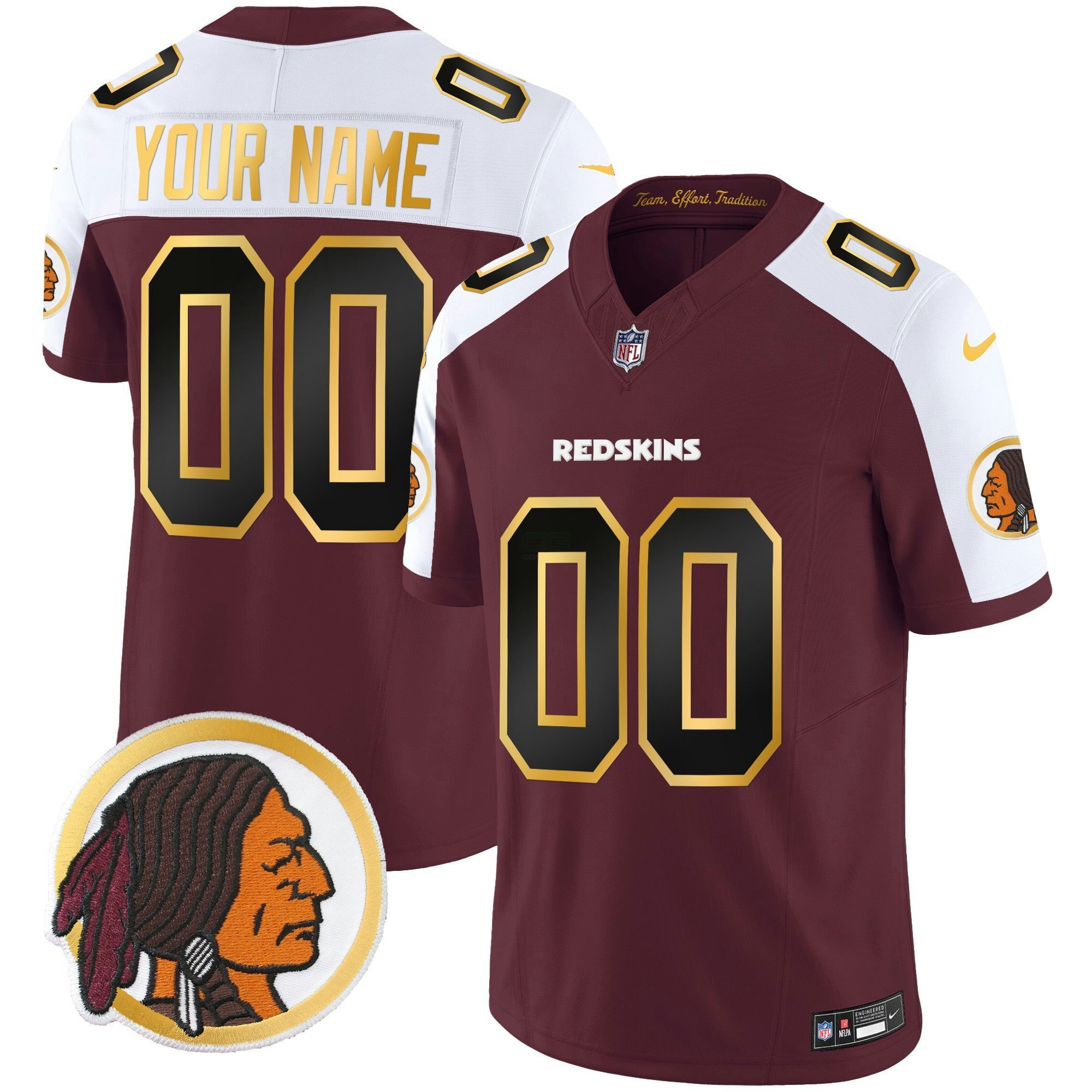 Camisa NFL Washington Redskins Throwback Vapor Dourada Trim Jersey