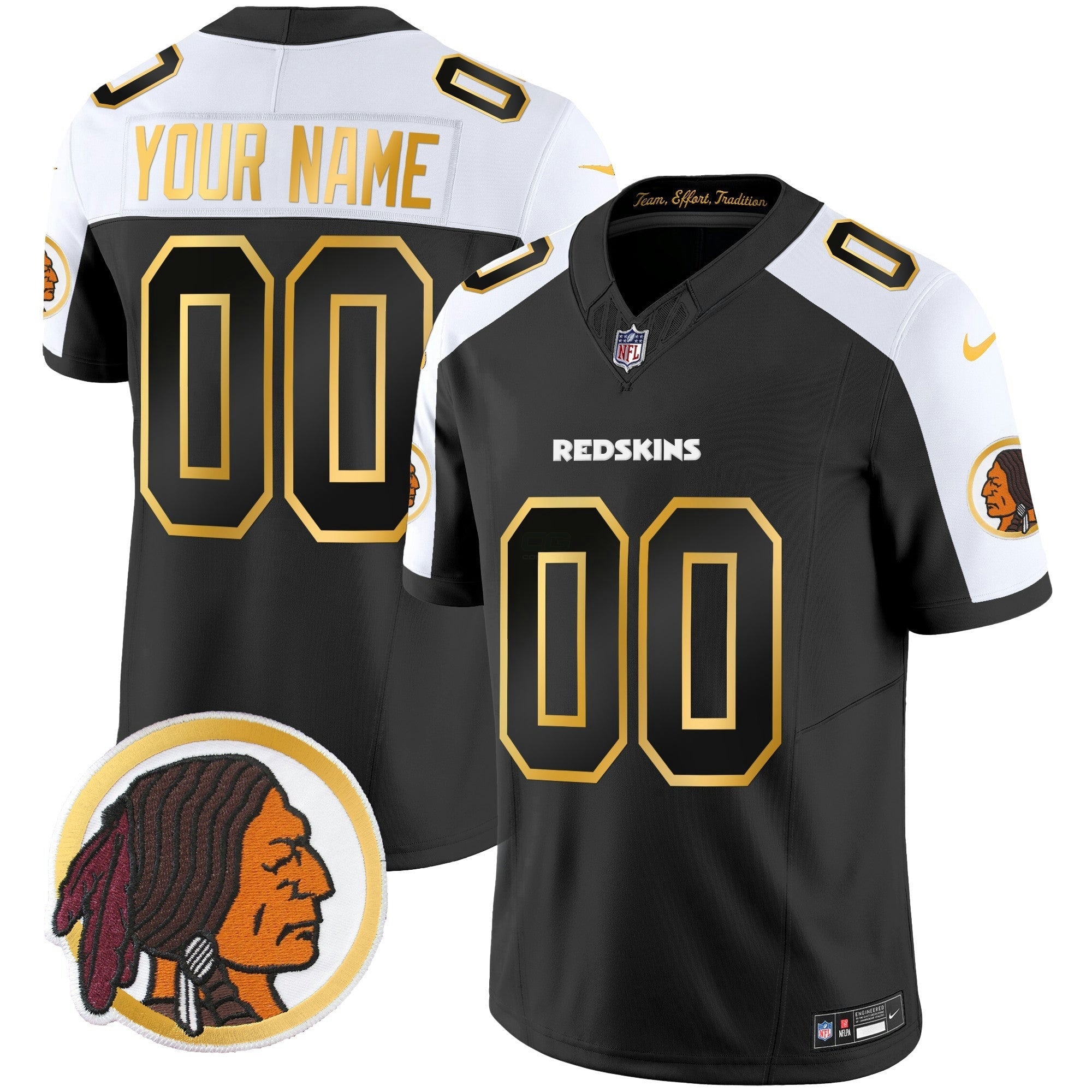 Camisa NFL Washington Redskins Throwback Vapor Dourada Trim Jersey