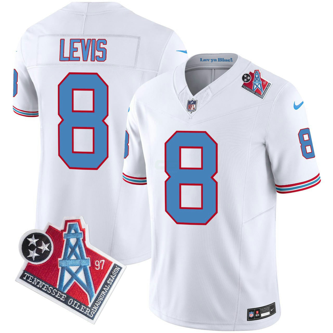 Camisa NFL Will Levis Tennessee Oilers Throwback Branca Jersey - Vapor F.U.S.E Limited