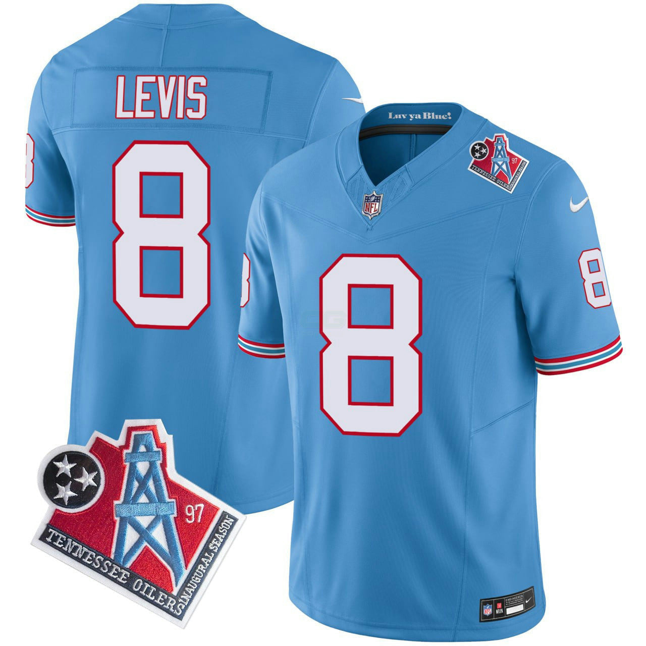 Camisa NFL Will Levis Tennessee Oilers Throwback Light Blue Jersey - Vapor F.U.S.E Limited
