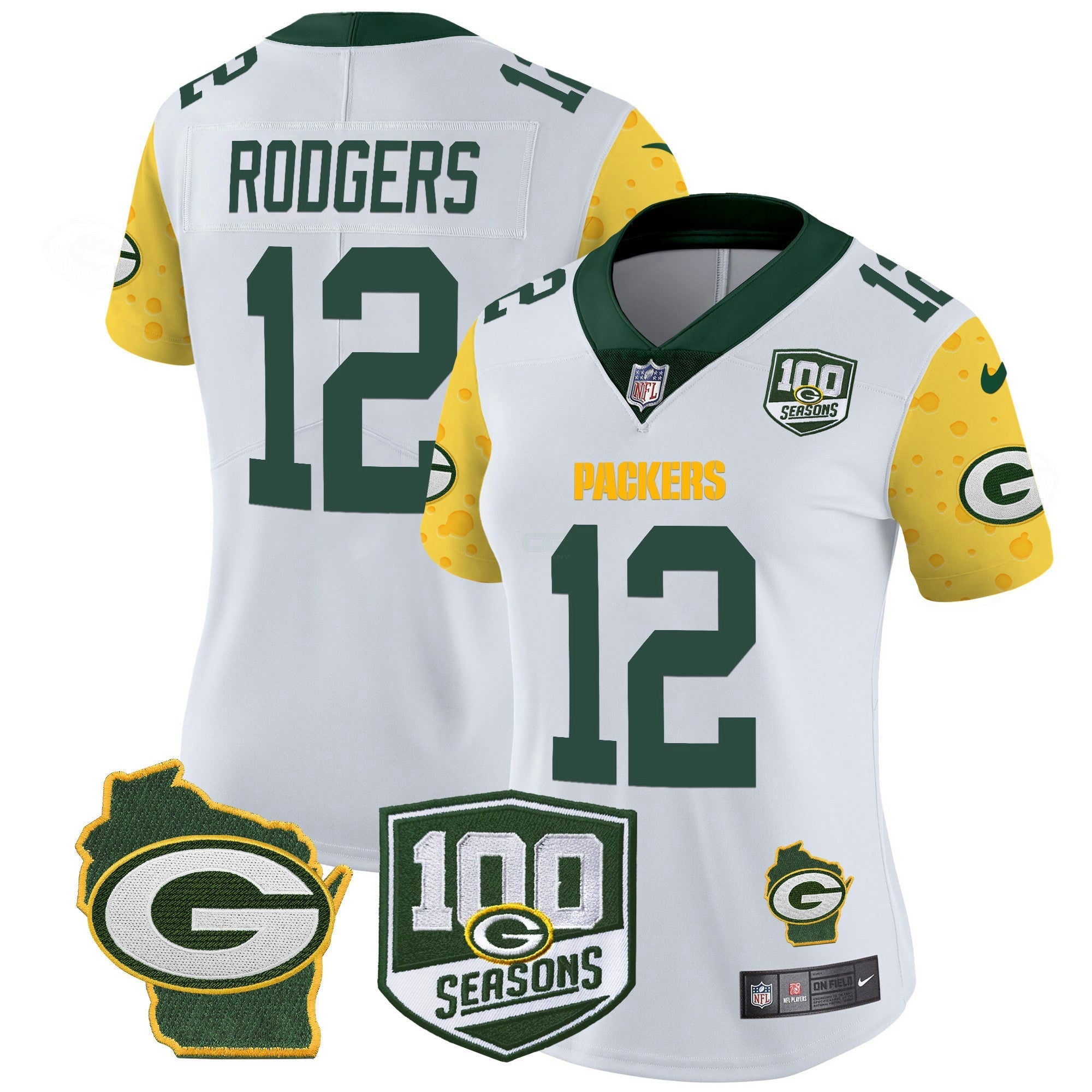 Camisa NFL Women’s 100th Season & Home Patch Cheese Vapor Limited Jersey