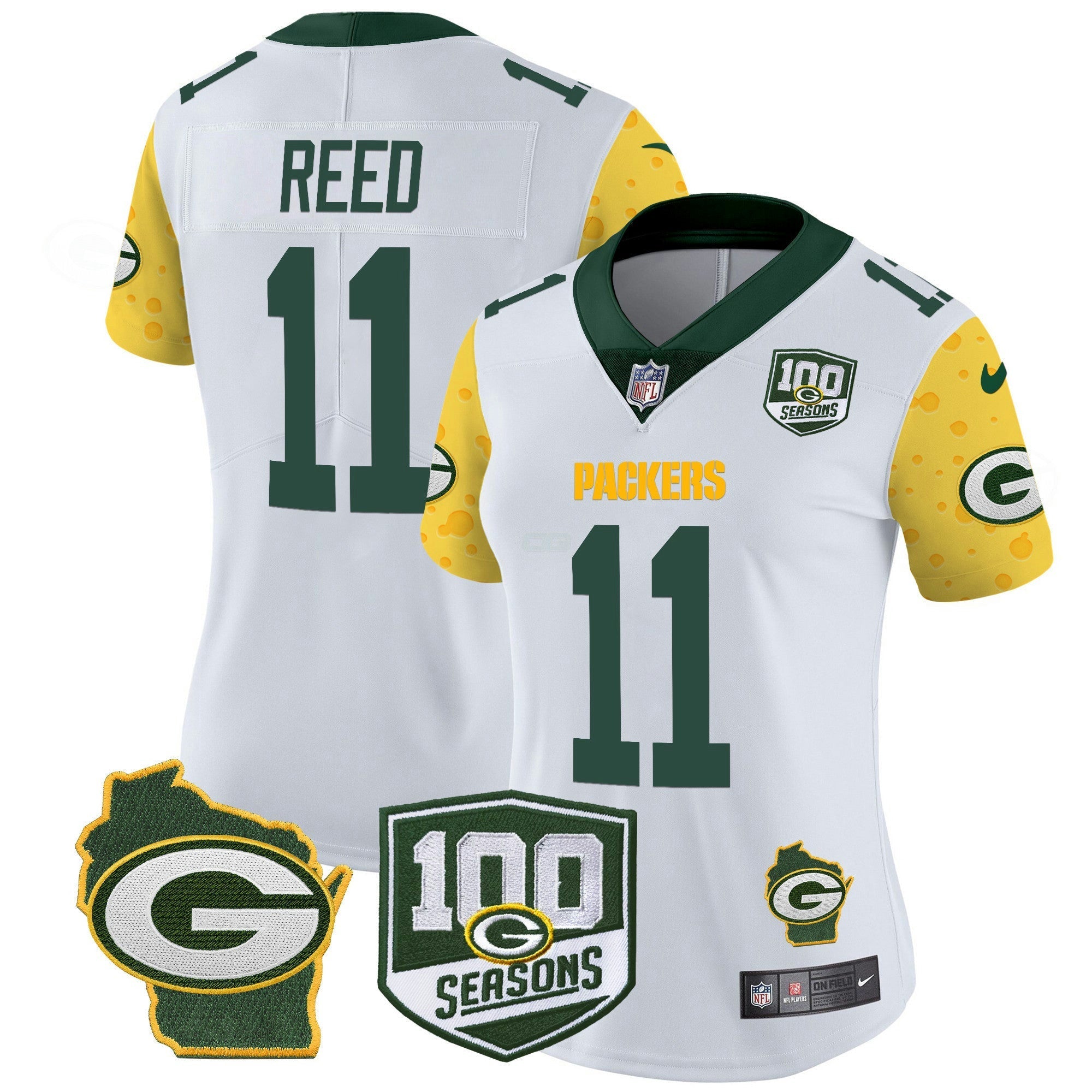 Camisa NFL Women’s 100th Season & Home Patch Cheese Vapor Limited Jersey