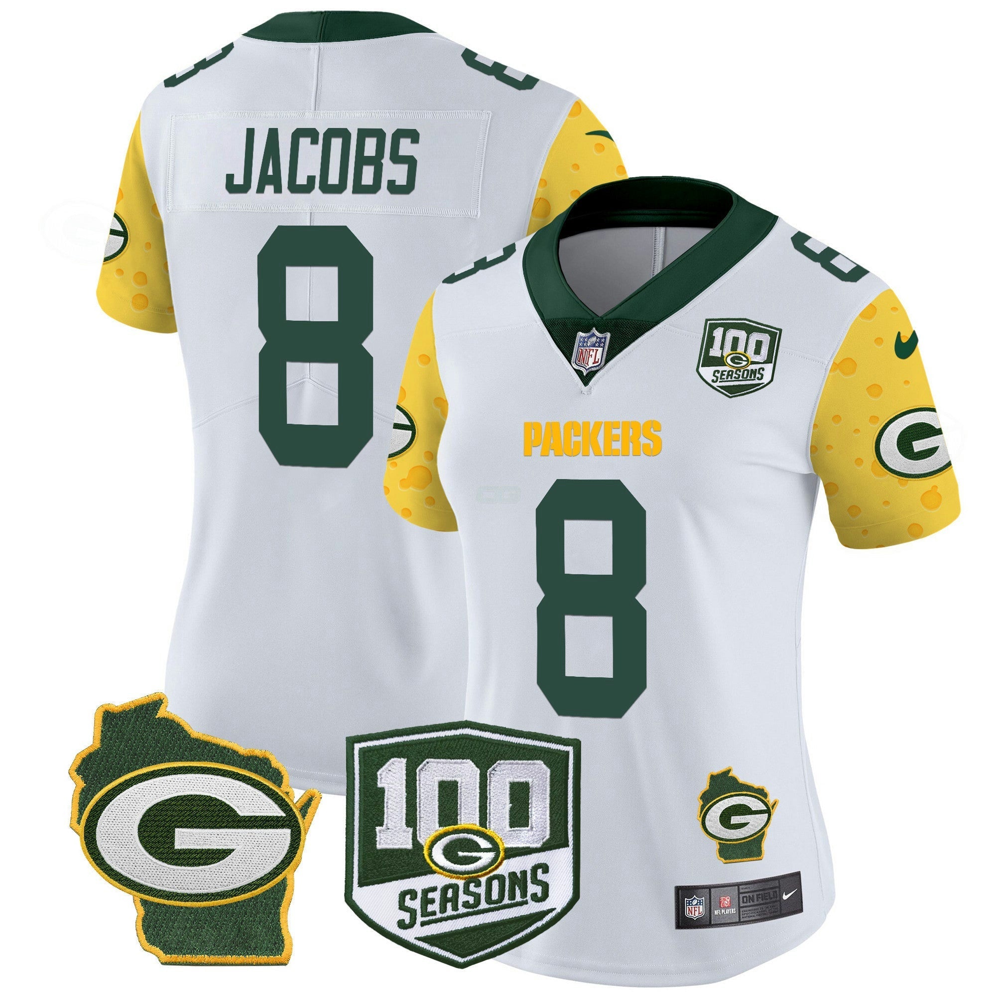 Camisa NFL Women’s 100th Season & Home Patch Cheese Vapor Limited Jersey