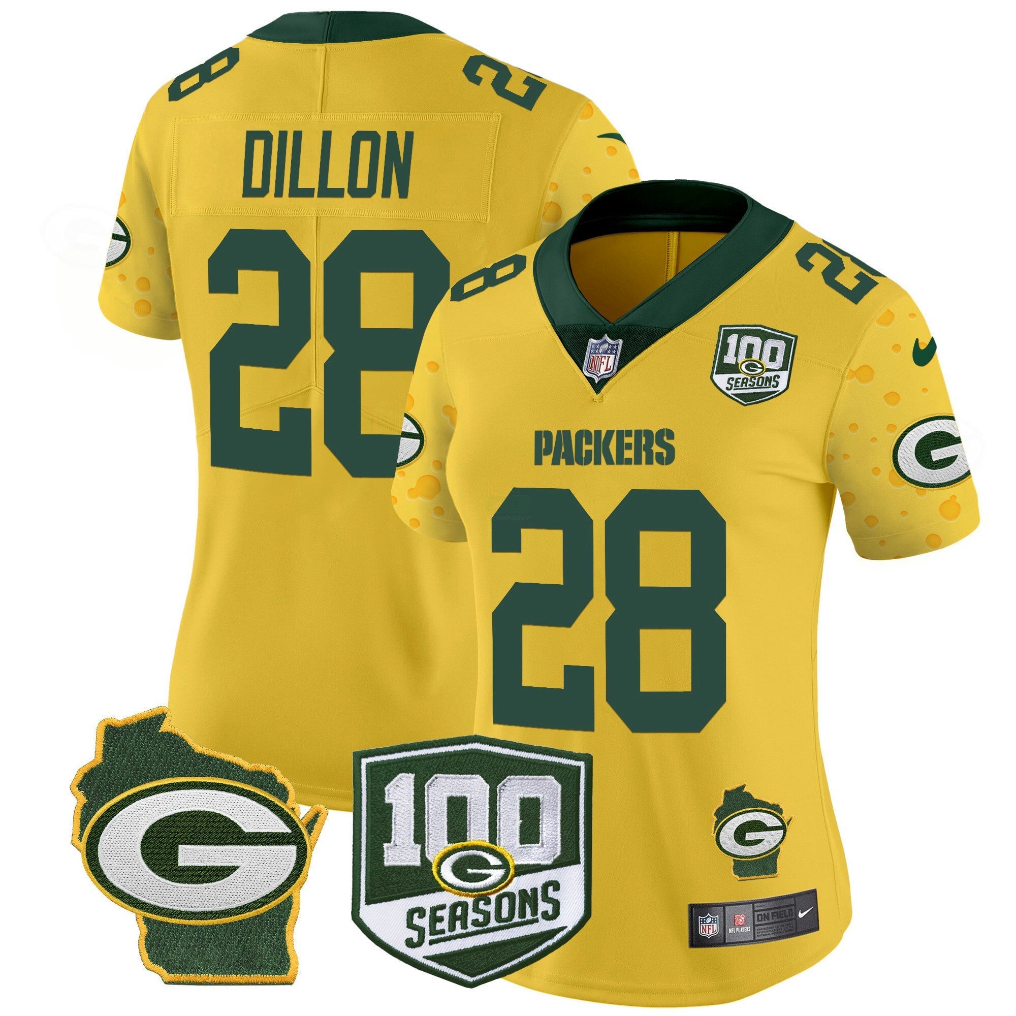 Camisa NFL Women’s 100th Season & Home Patch Cheese Vapor Limited Jersey