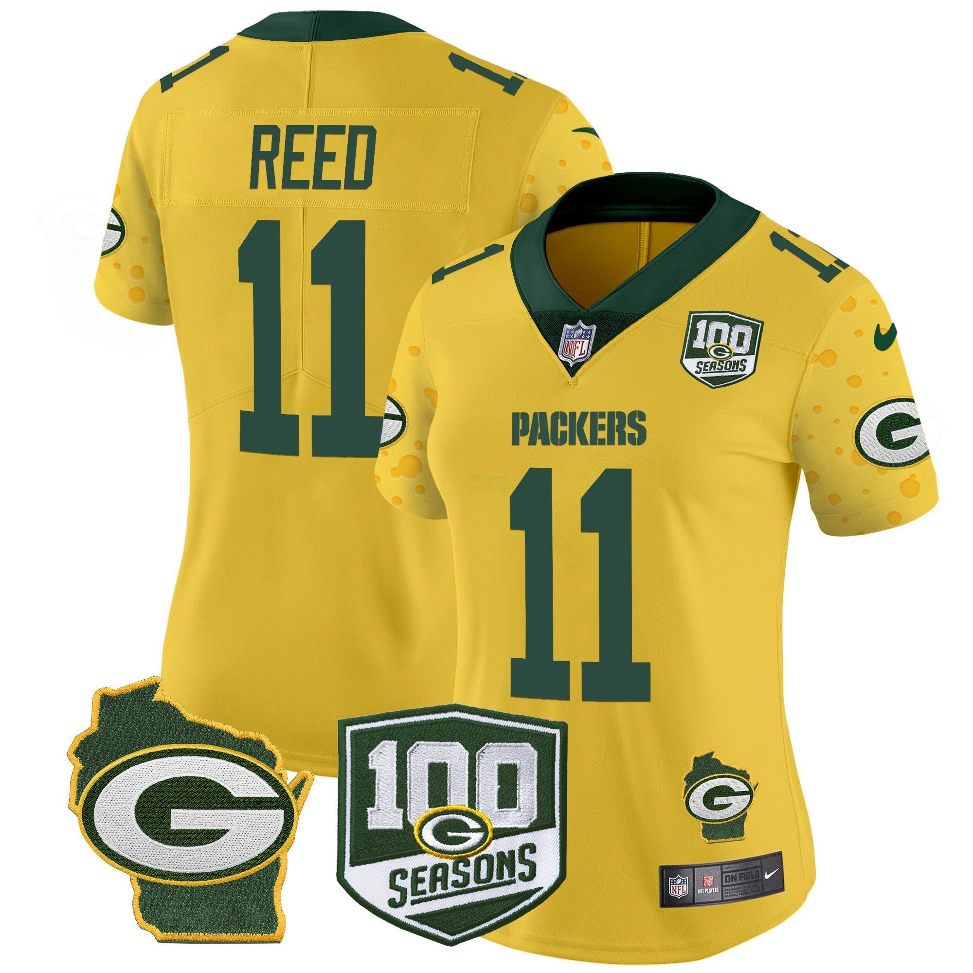Camisa NFL Women’s 100th Season & Home Patch Cheese Vapor Limited Jersey