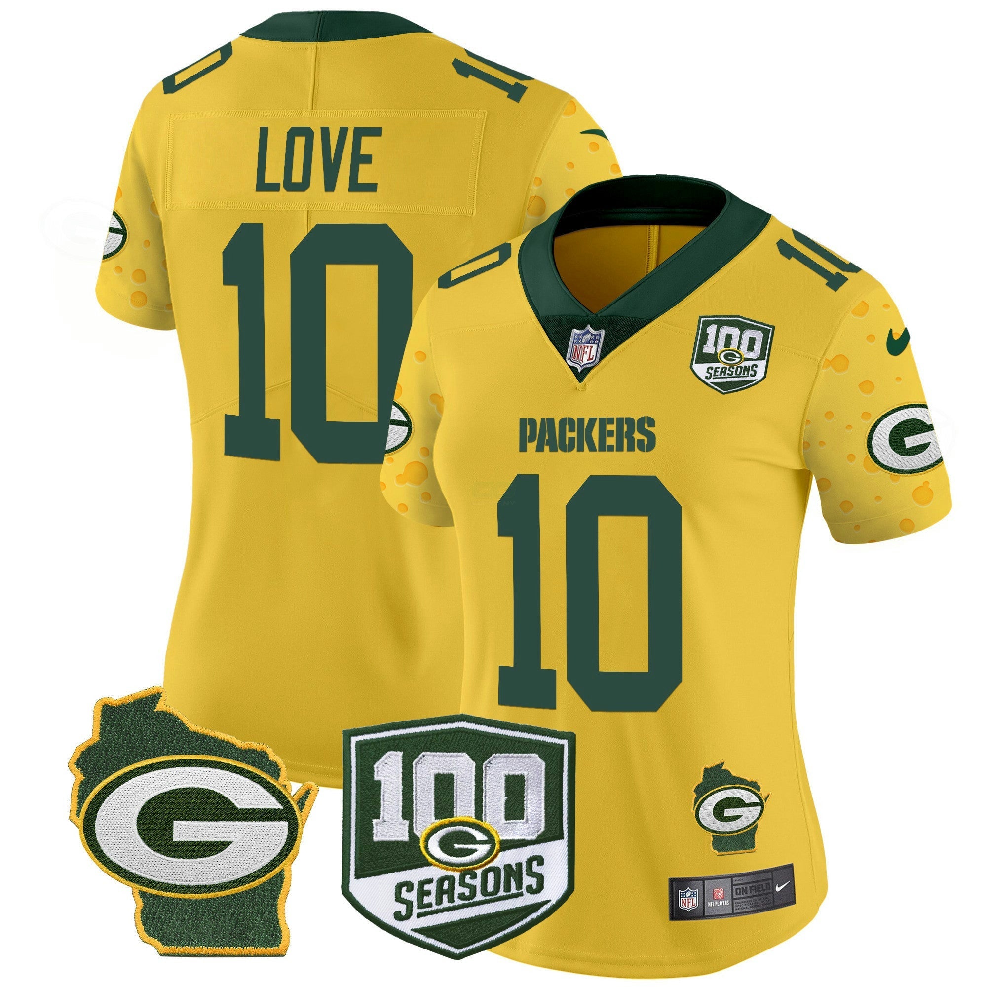 Camisa NFL Women’s 100th Season & Home Patch Cheese Vapor Limited Jersey