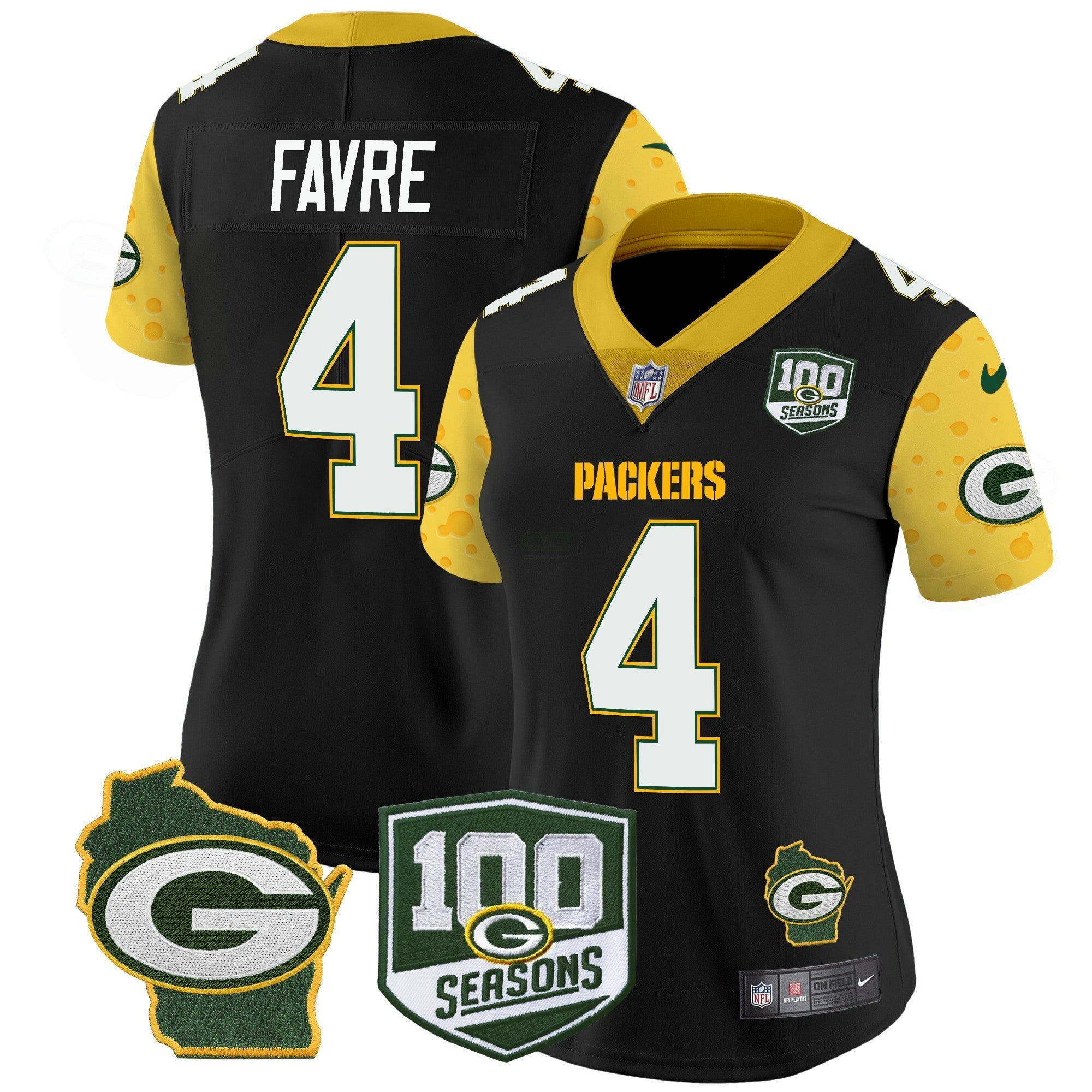 Camisa NFL Women’s 100th Season & Home Patch Cheese Vapor Limited Jersey