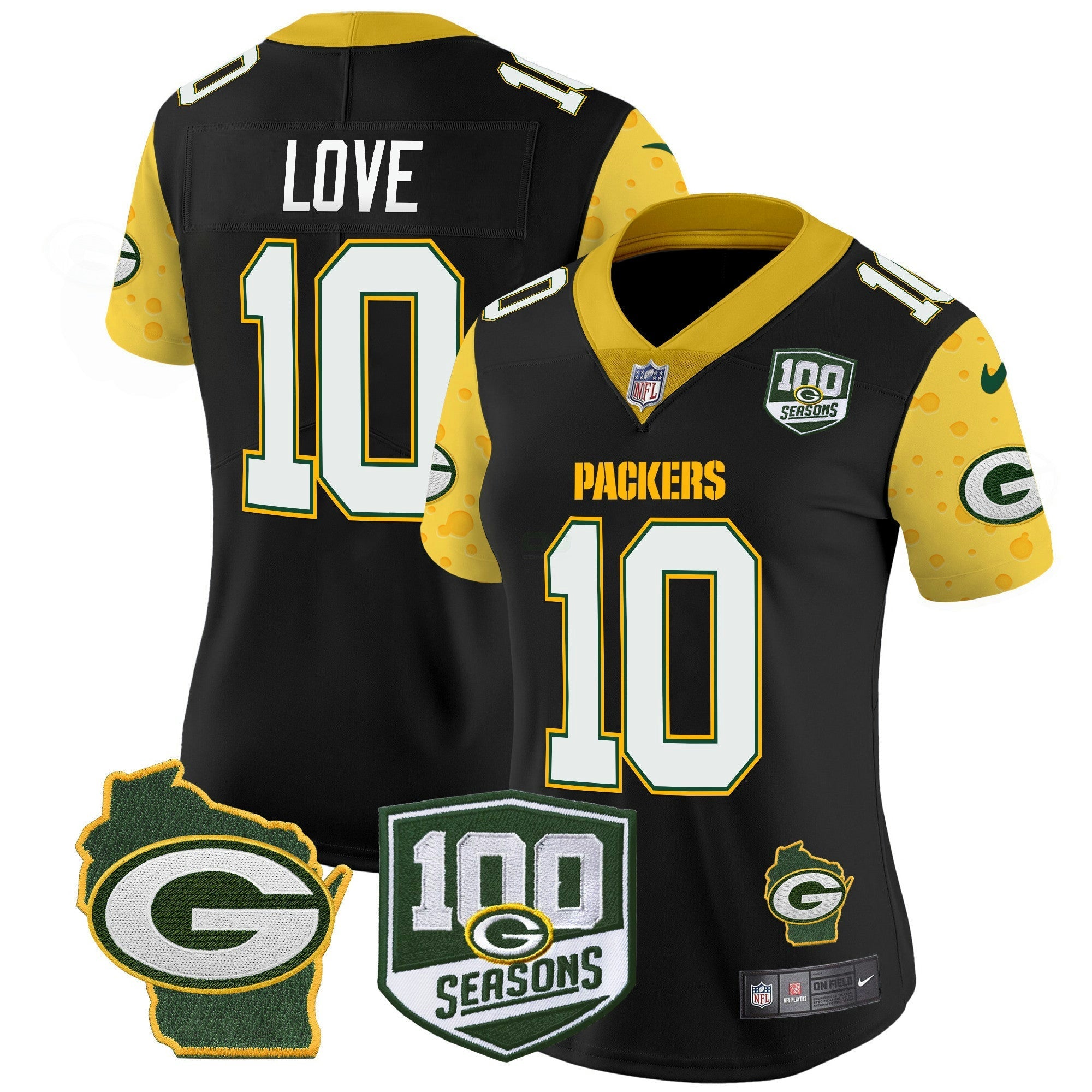 Camisa NFL Women’s 100th Season & Home Patch Cheese Vapor Limited Jersey