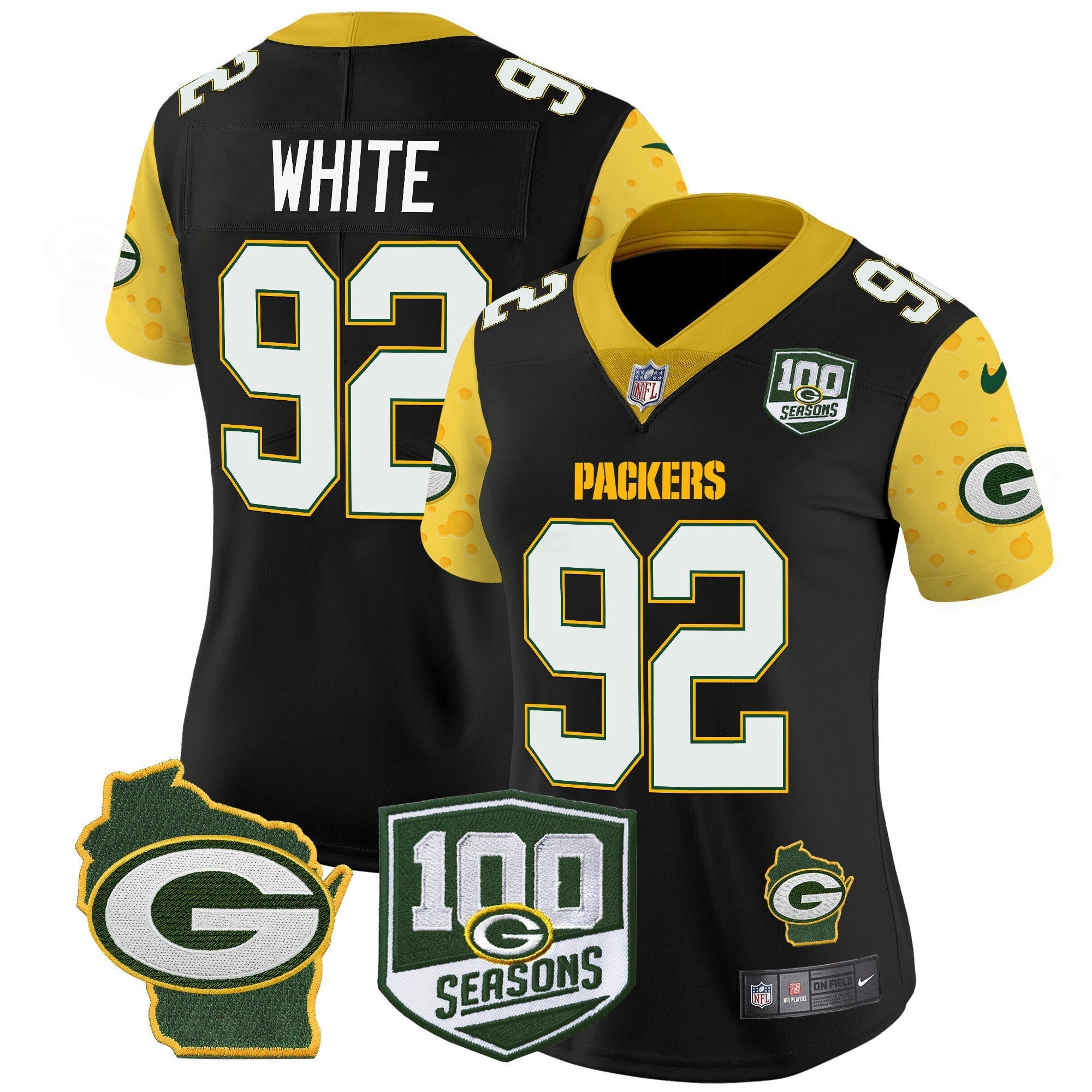 Camisa NFL Women’s 100th Season & Home Patch Cheese Vapor Limited Jersey
