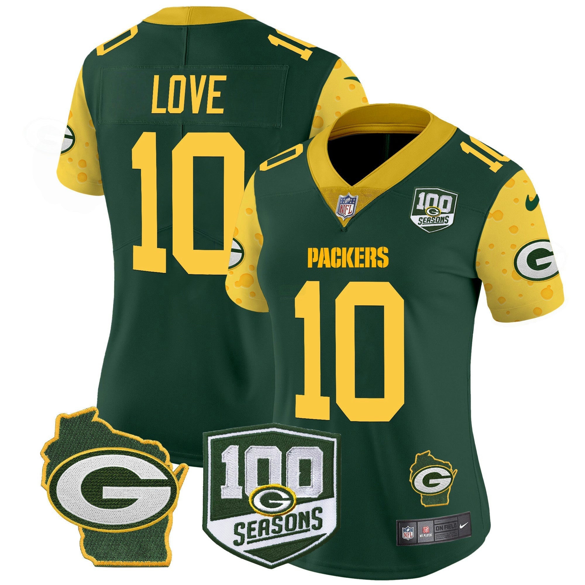 Camisa NFL Women’s 100th Season & Home Patch Cheese Vapor Limited Jersey