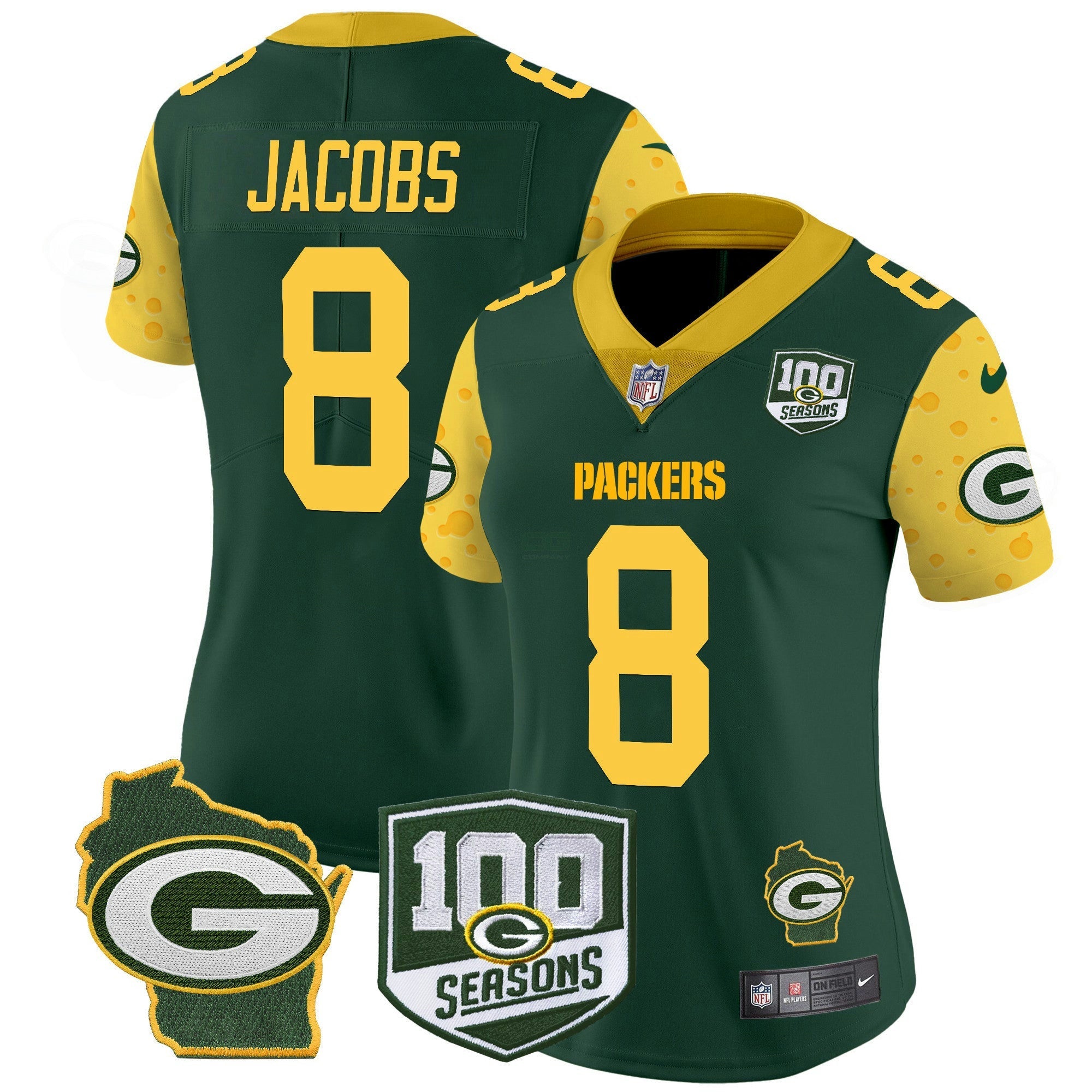 Camisa NFL Women’s 100th Season & Home Patch Cheese Vapor Limited Jersey