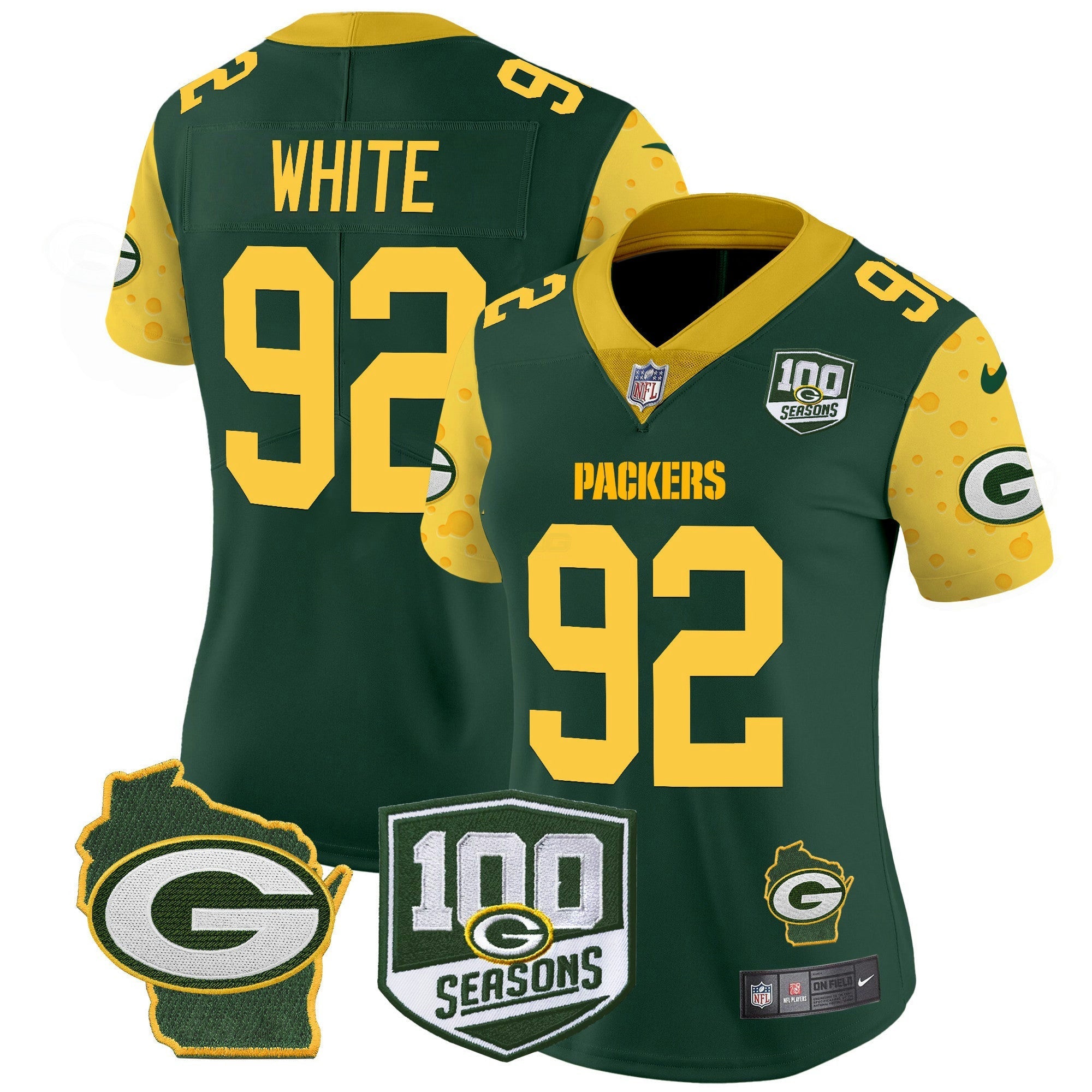 Camisa NFL Women’s 100th Season & Home Patch Cheese Vapor Limited Jersey
