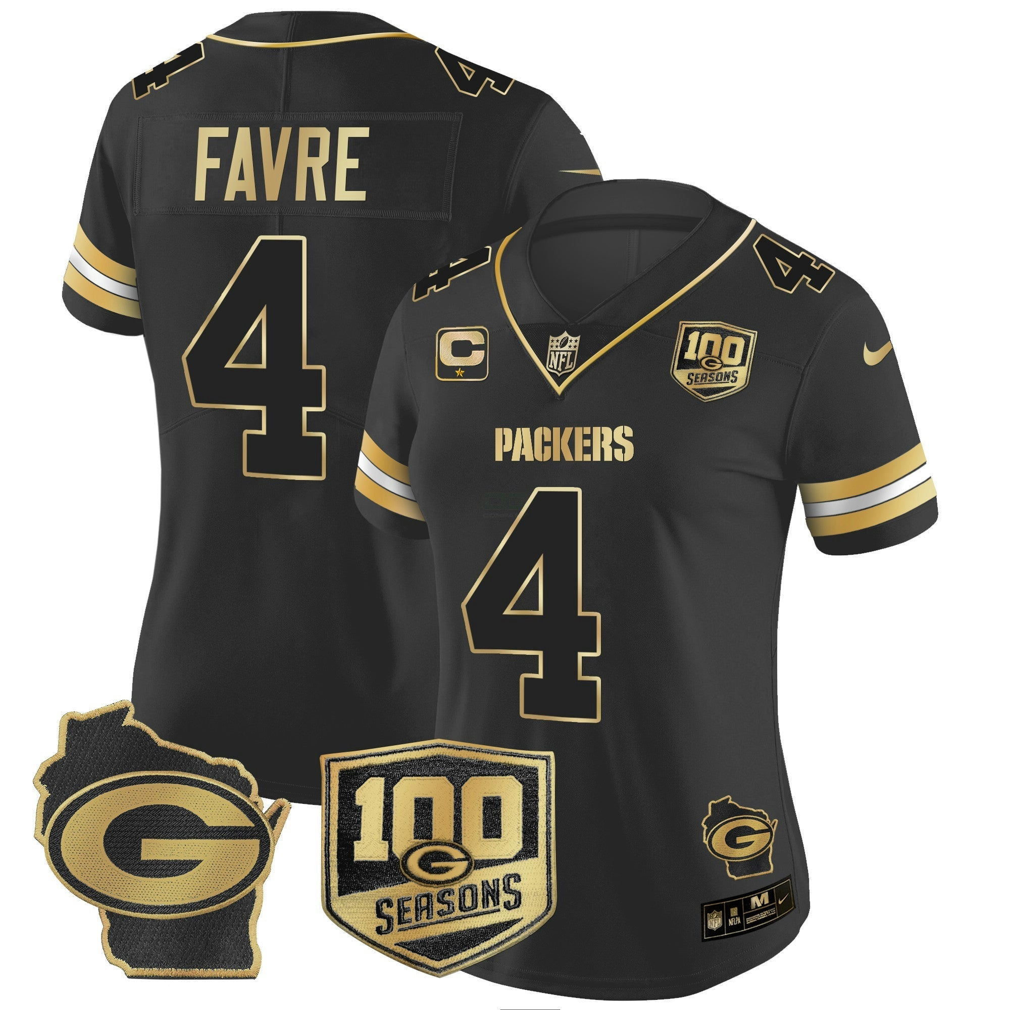 Camisa NFL Women’s 100th Season & Home Patch Dourada Vapor Limited Jersey