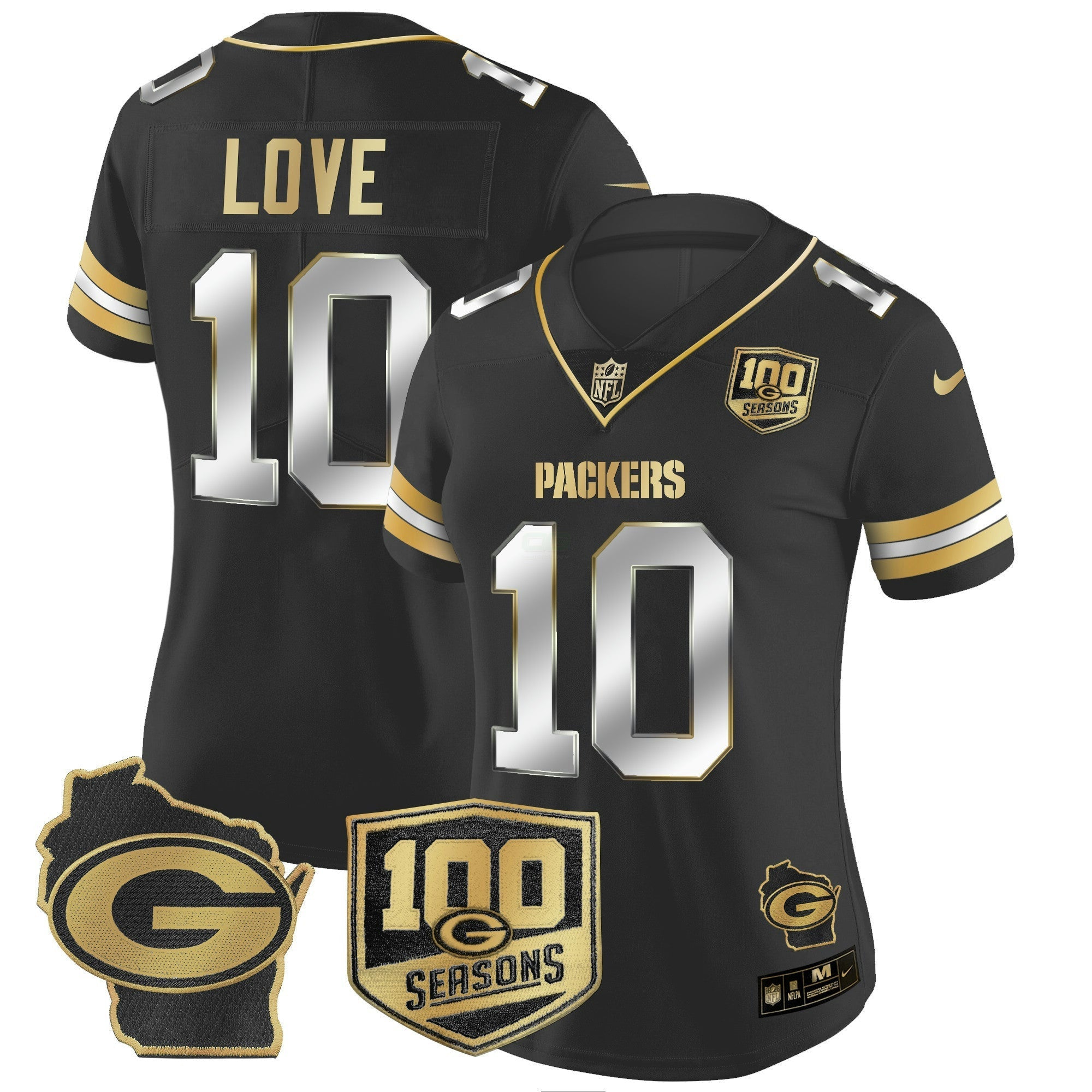 Camisa NFL Women’s 100th Season & Home Patch Dourada Vapor Limited Jersey