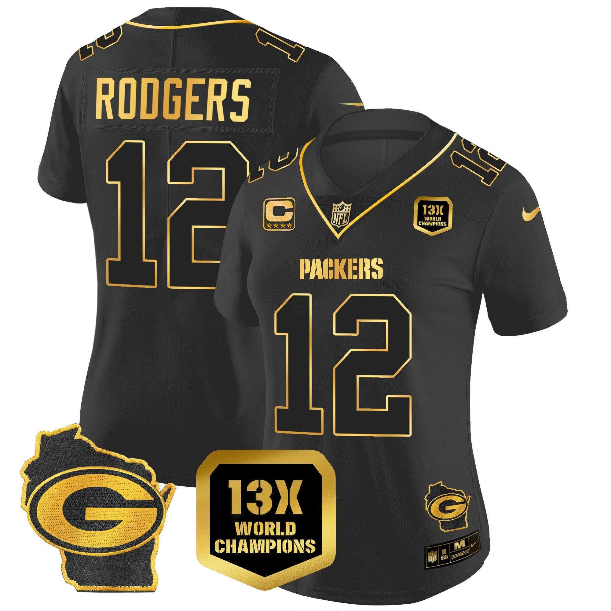 Camisa NFL Women’s 13 Time World Champions & Home Patch Dourada Vapor Jersey