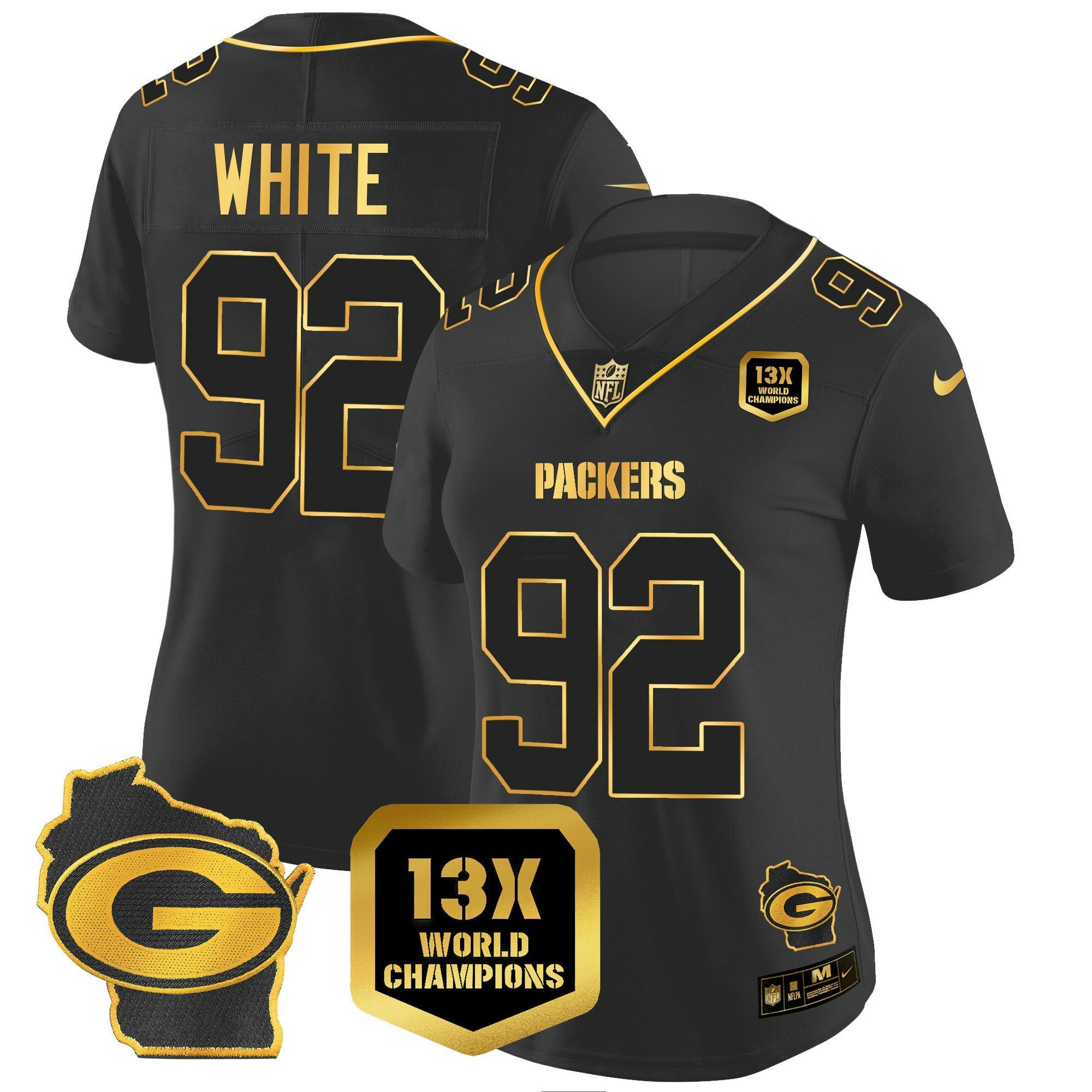 Camisa NFL Women’s 13 Time World Champions & Home Patch Dourada Vapor Jersey