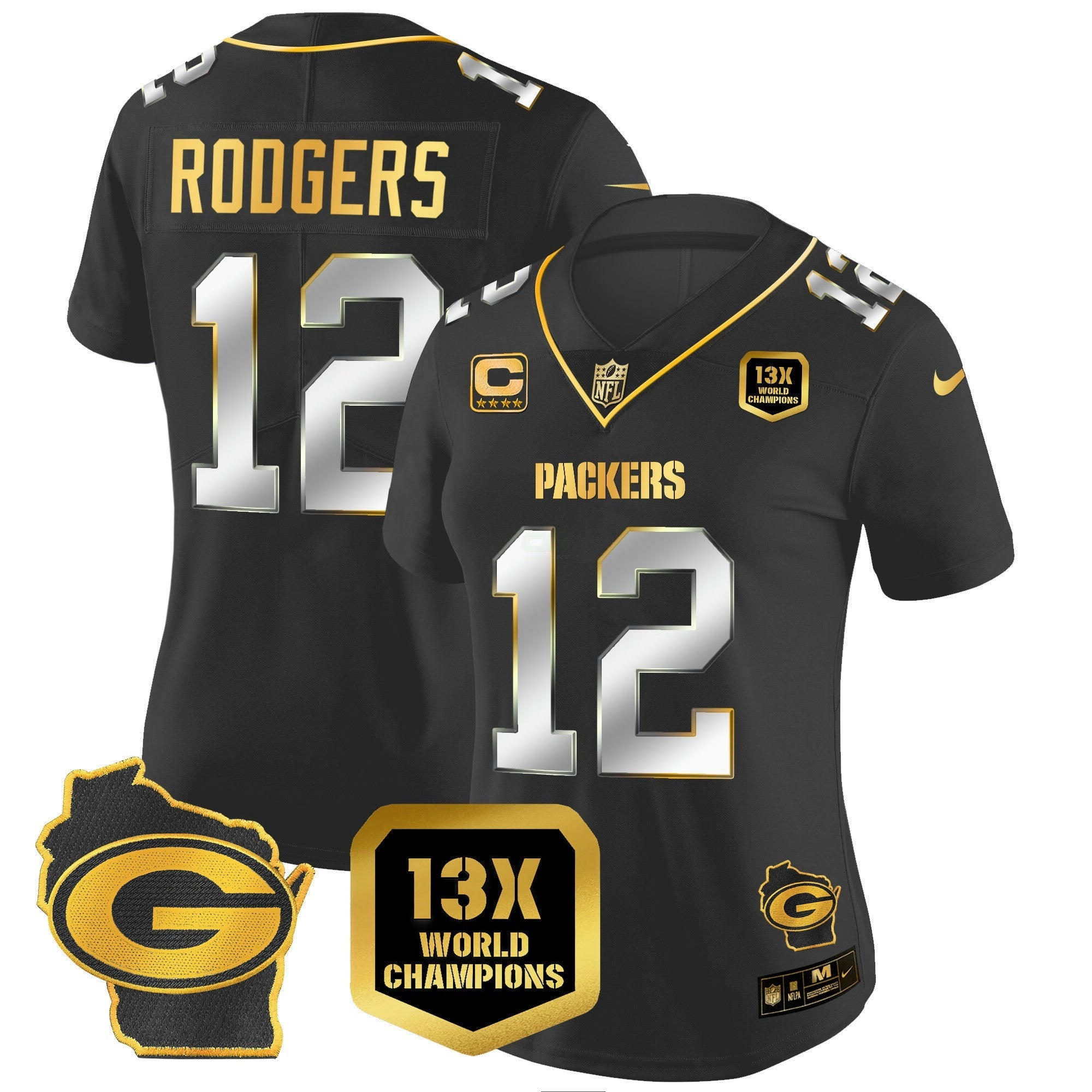 Camisa NFL Women’s 13 Time World Champions & Home Patch Dourada Vapor Jersey