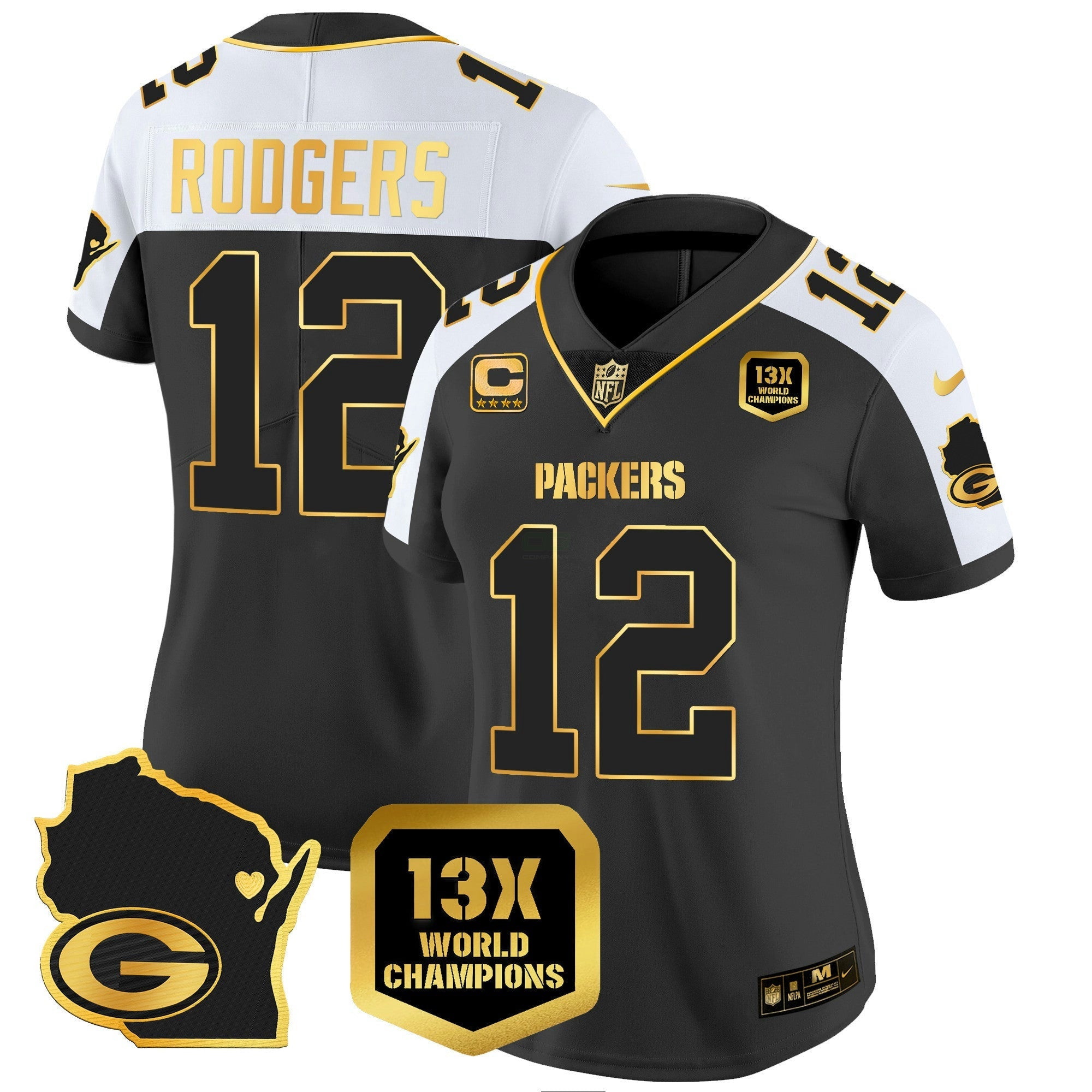 Camisa NFL Women’s 13 Time World Champions & Home Patch Dourada Vapor Jersey V2