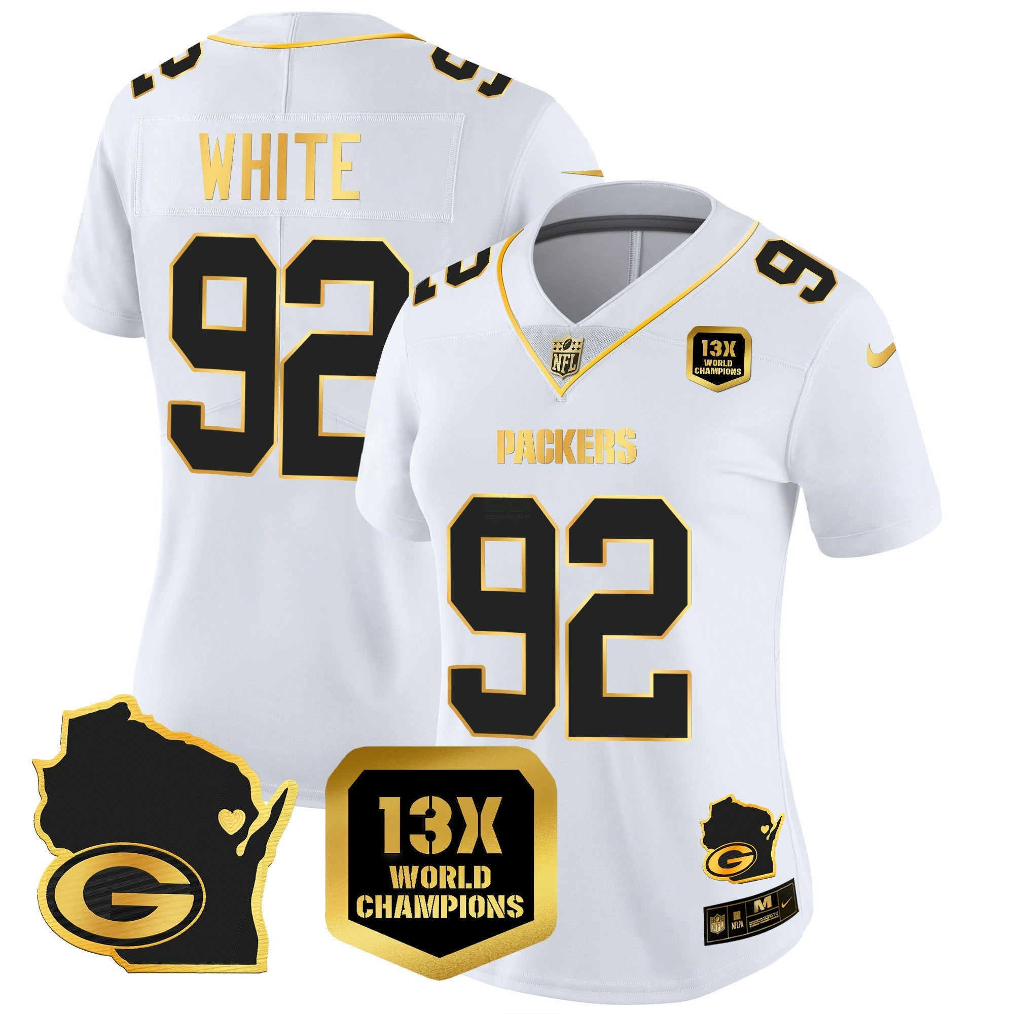Camisa NFL Women’s 13 Time World Champions & Home Patch Dourada Vapor Jersey V2