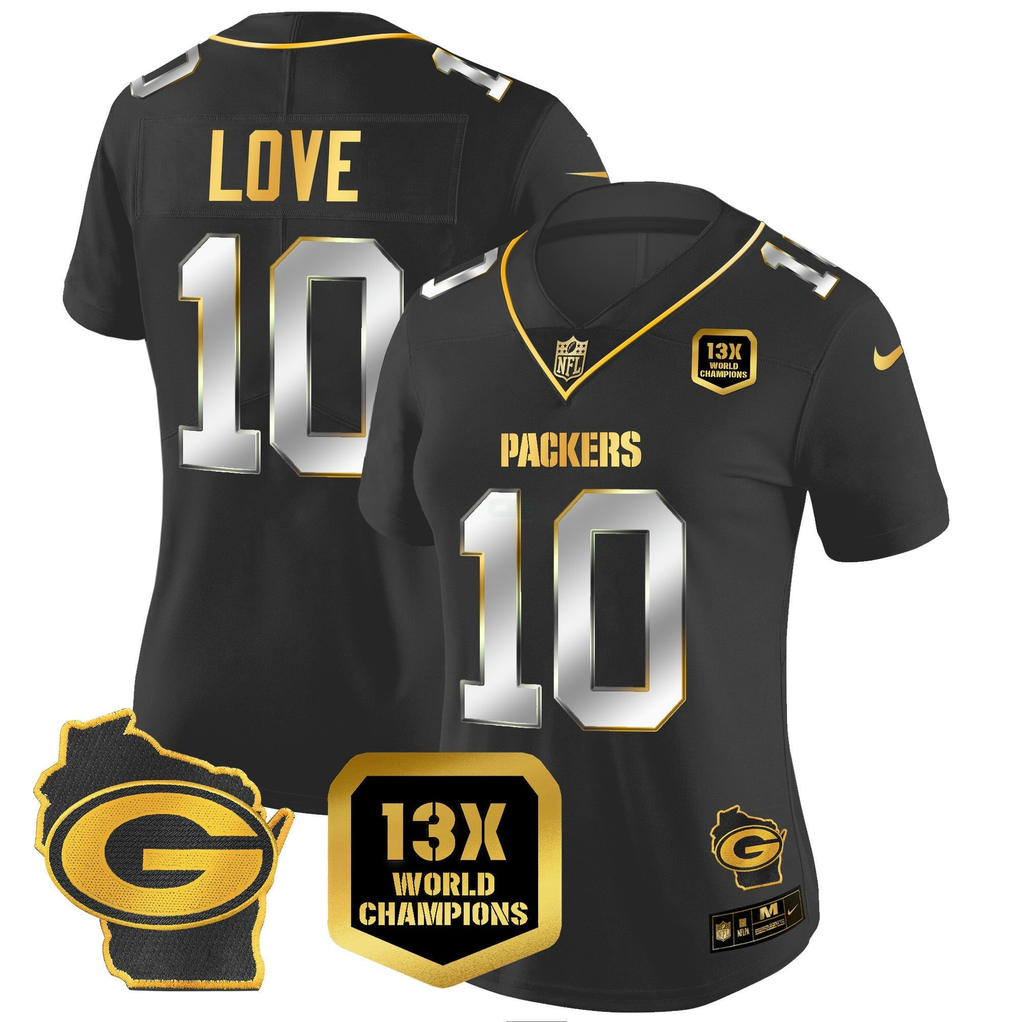 Camisa NFL Women’s 13 Time World Champions & Home Patch Dourada Vapor Jersey V2