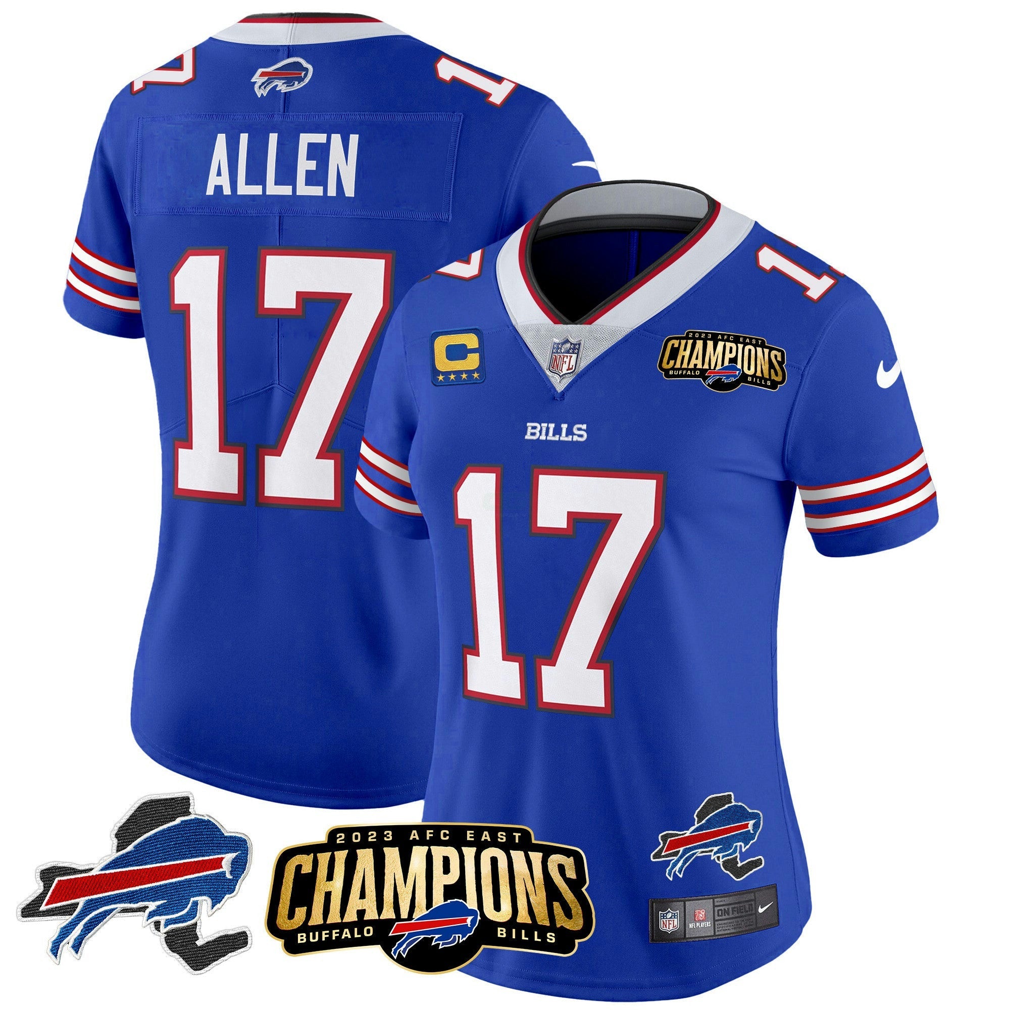 Camisa NFL Women’s 2023 AFC East Champions Patch Dourada Vapor Jersey V2