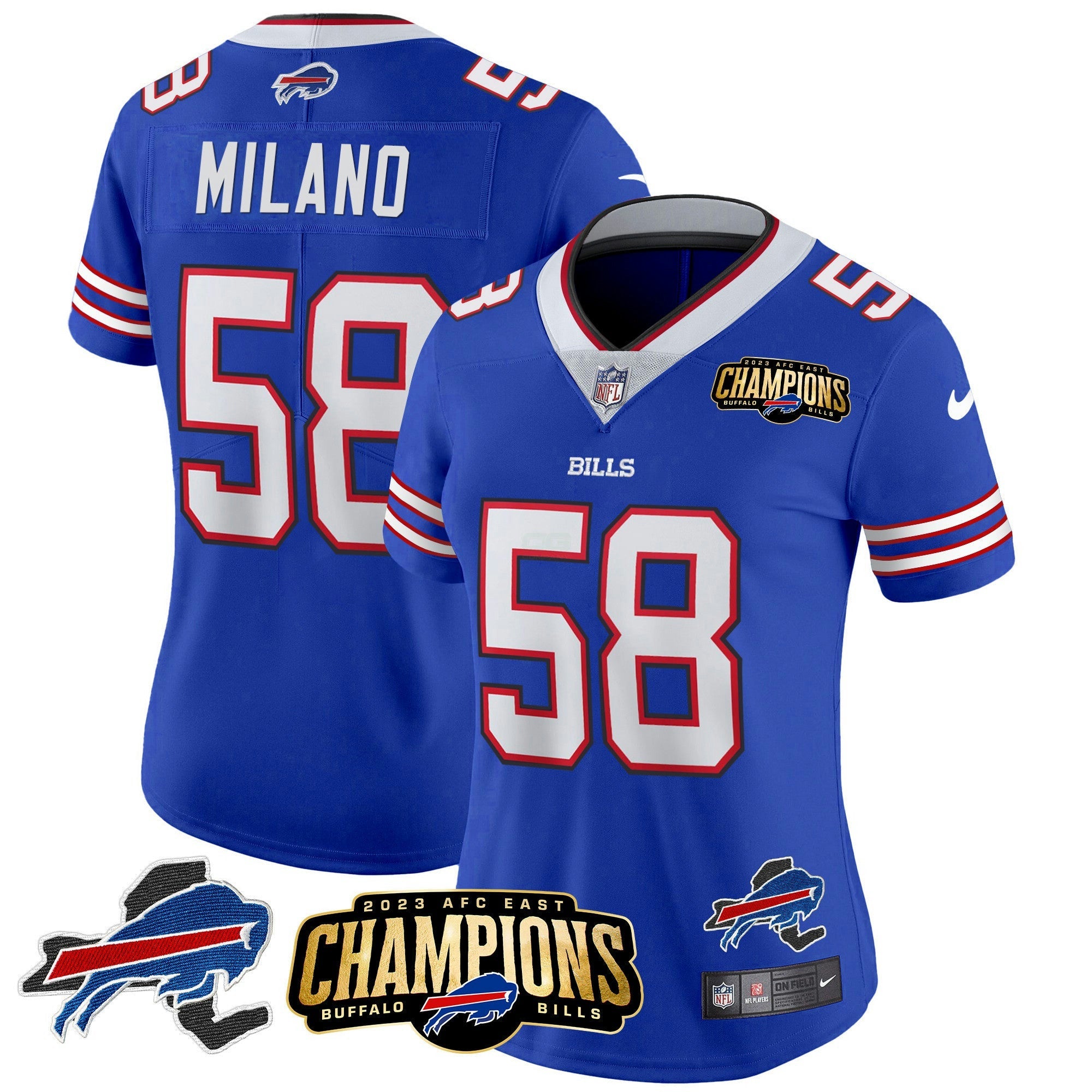 Camisa NFL Women’s 2023 AFC East Champions Patch Dourada Vapor Jersey V2