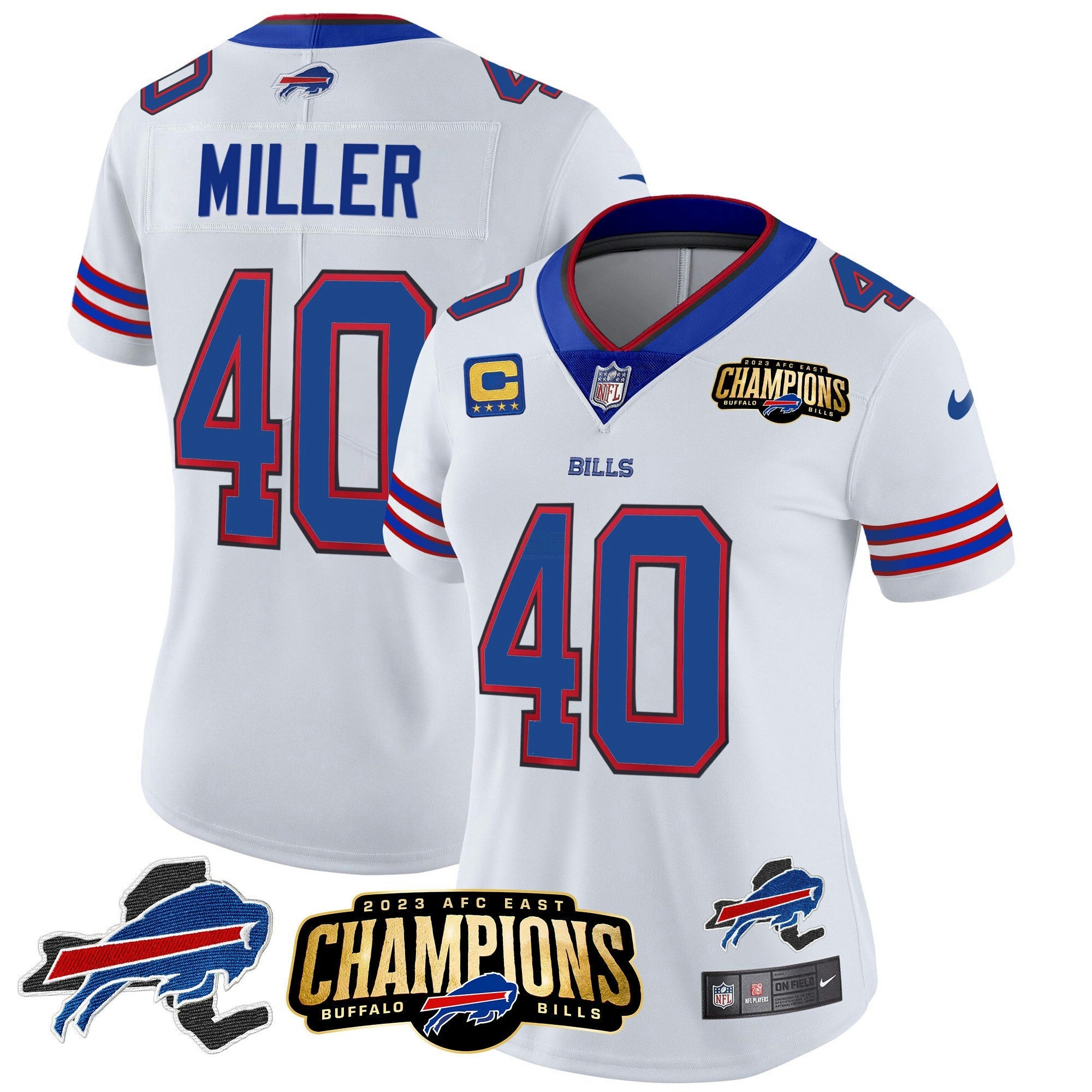 Camisa NFL Women’s 2023 AFC East Champions Patch Dourada Vapor Jersey V2