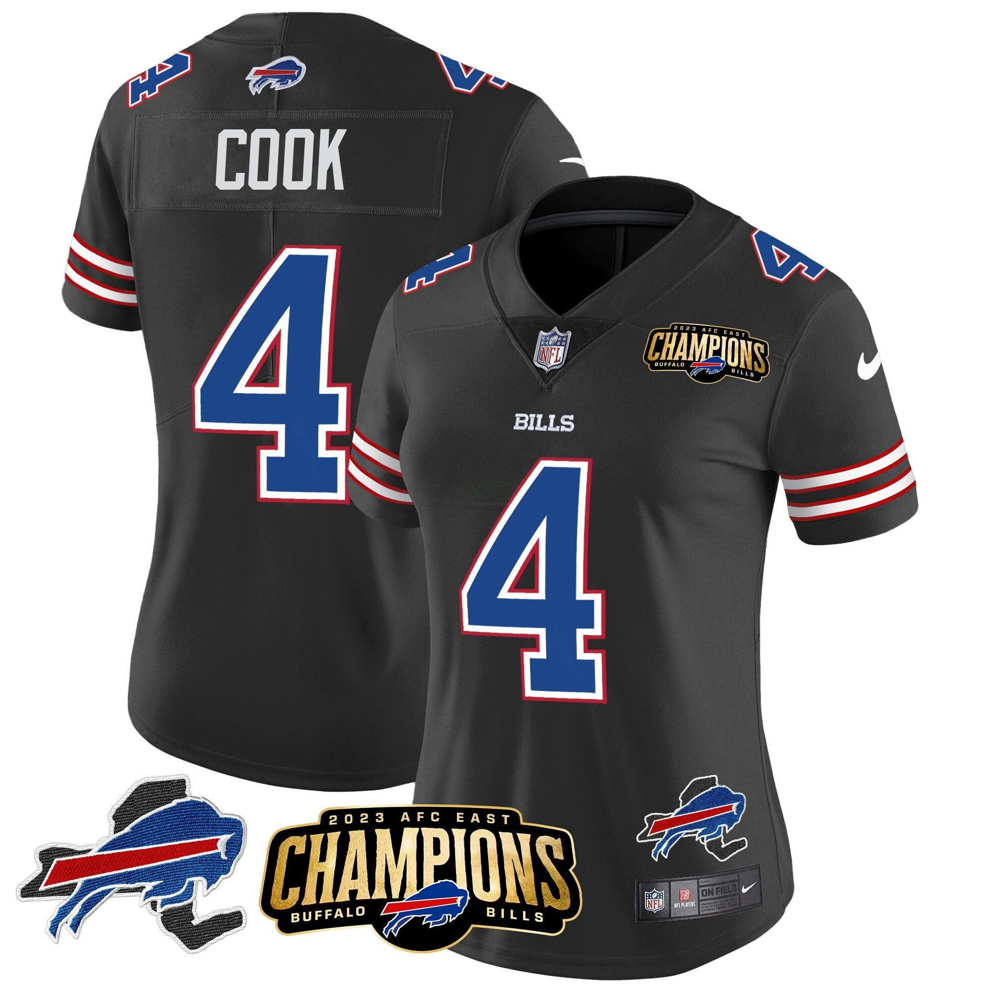 Camisa NFL Women’s 2023 AFC East Champions Patch Dourada Vapor Jersey V2