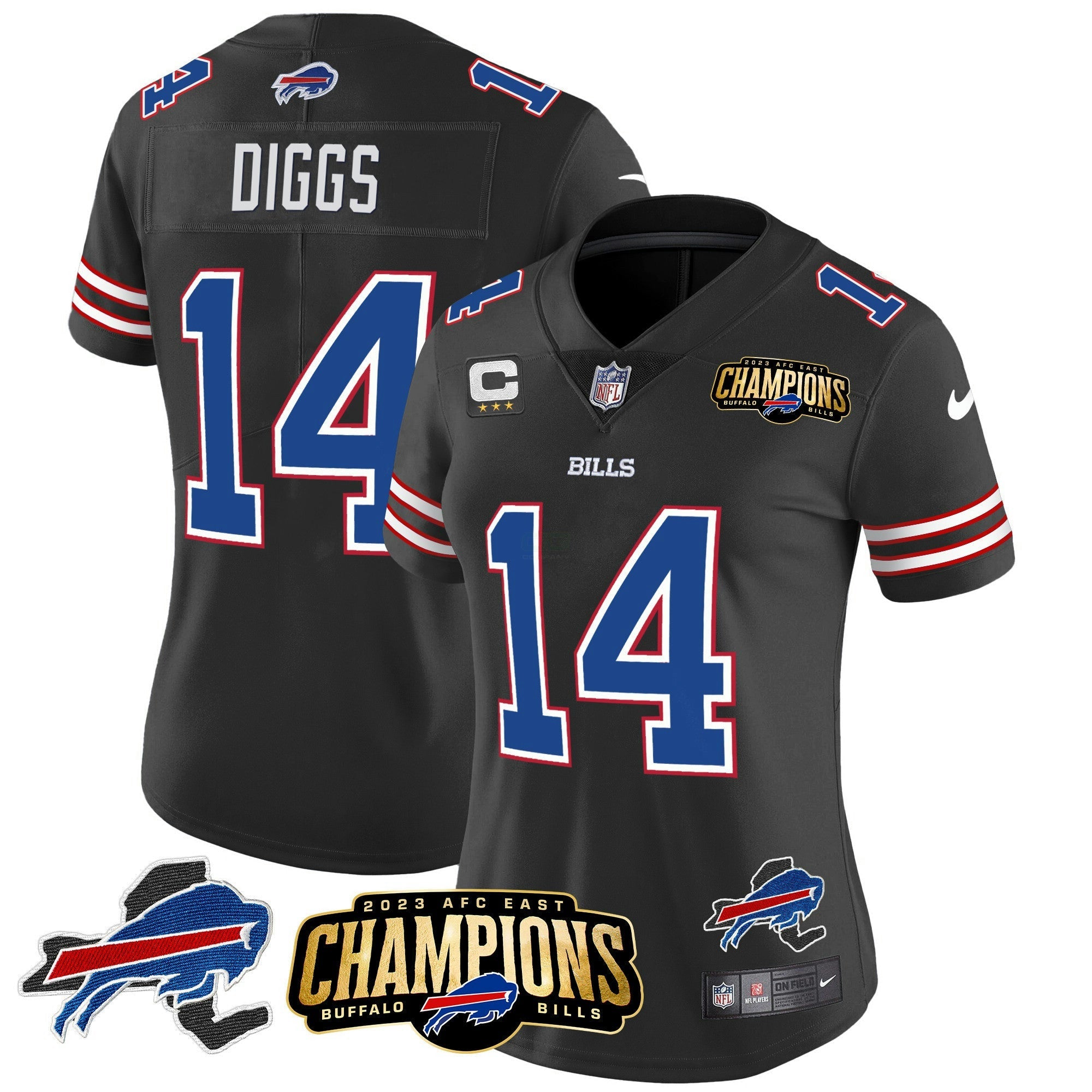 Camisa NFL Women’s 2023 AFC East Champions Patch Dourada Vapor Jersey V2