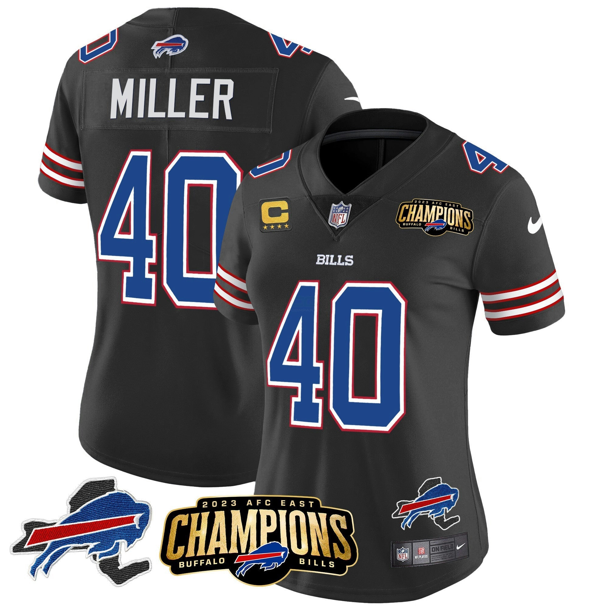 Camisa NFL Women’s 2023 AFC East Champions Patch Dourada Vapor Jersey V2
