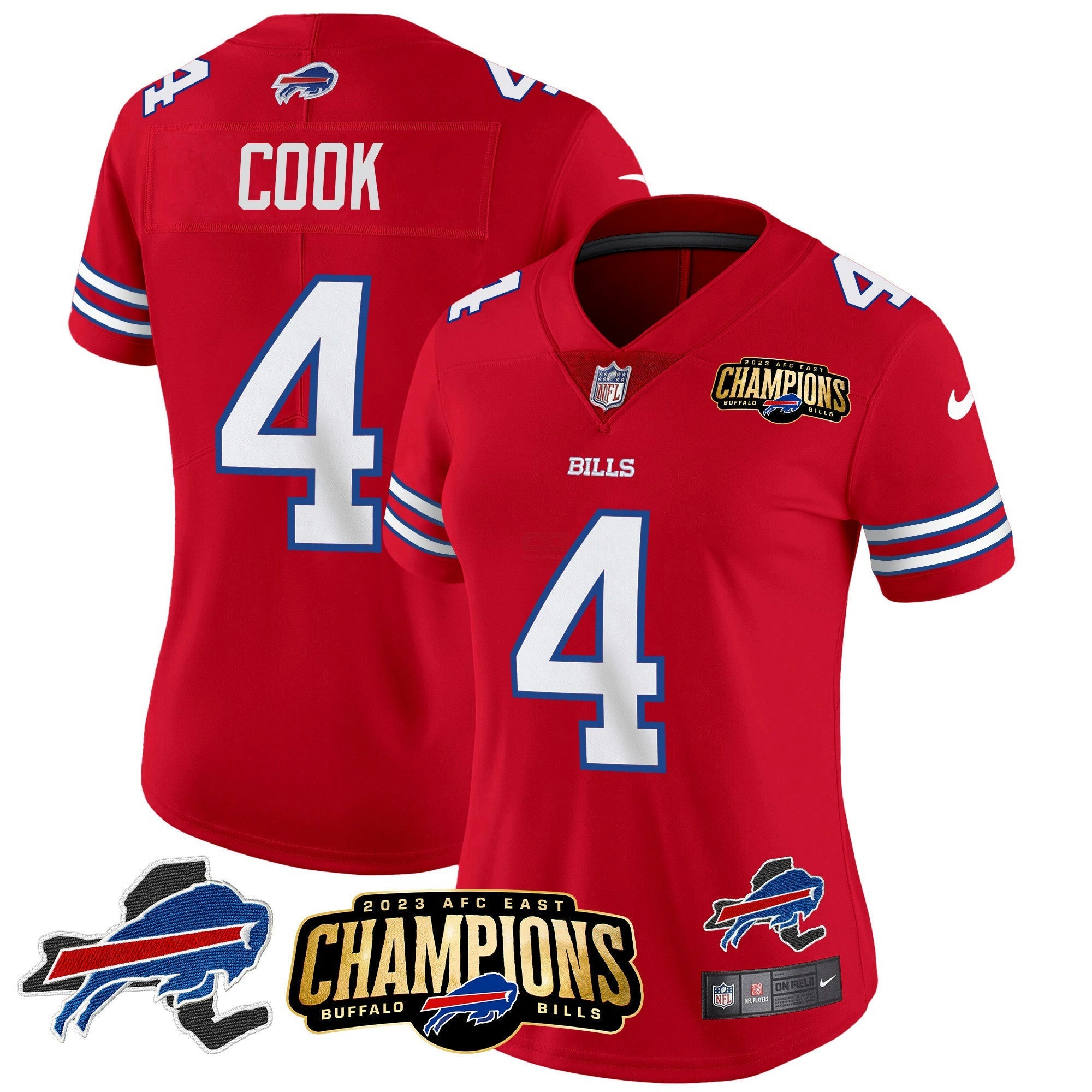 Camisa NFL Women’s 2023 AFC East Champions Patch Dourada Vapor Jersey V2