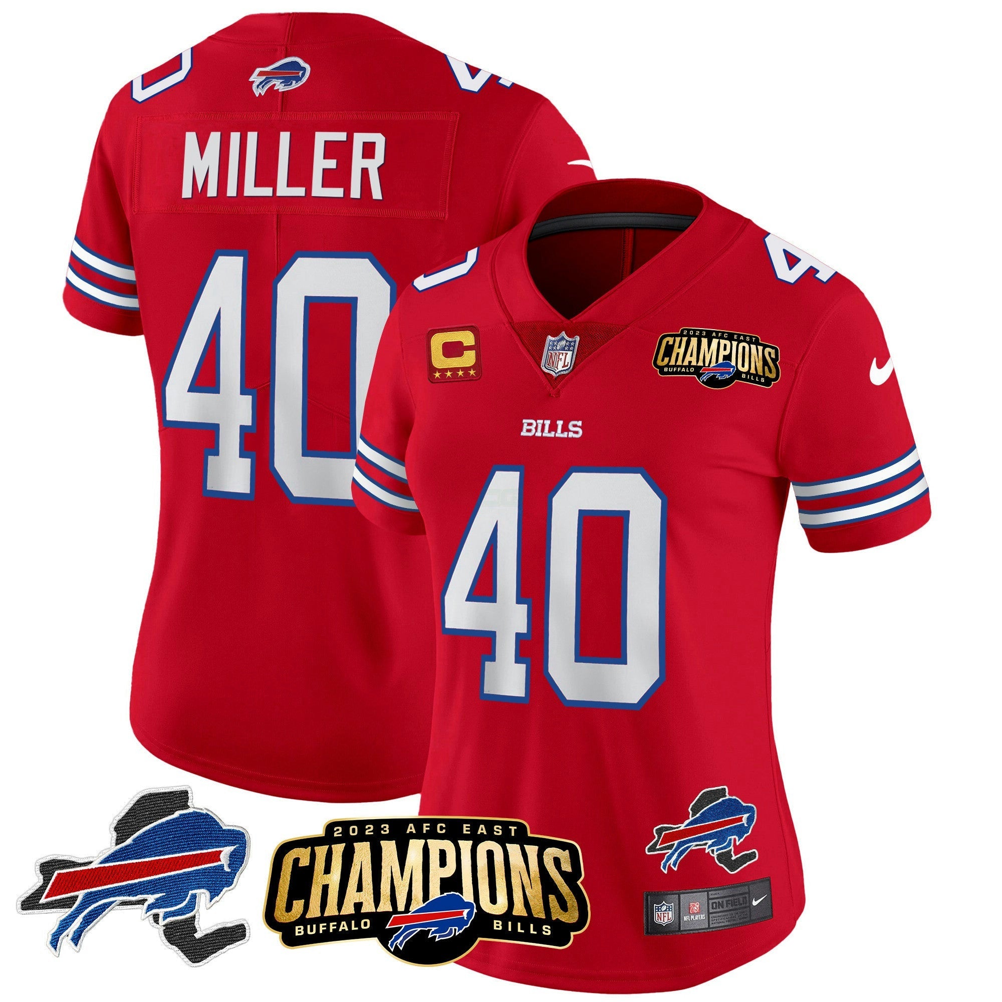 Camisa NFL Women’s 2023 AFC East Champions Patch Dourada Vapor Jersey V2
