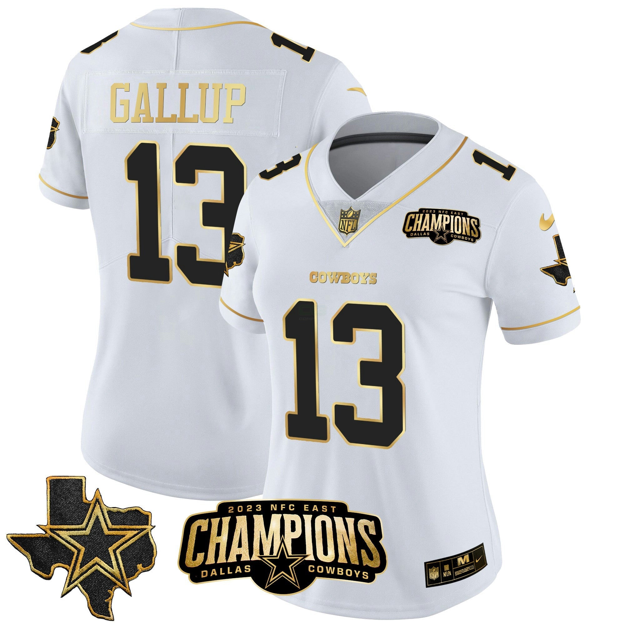 Camisa NFL Women’s 2023 NFC East Champions Patch Dourada Vapor Jersey