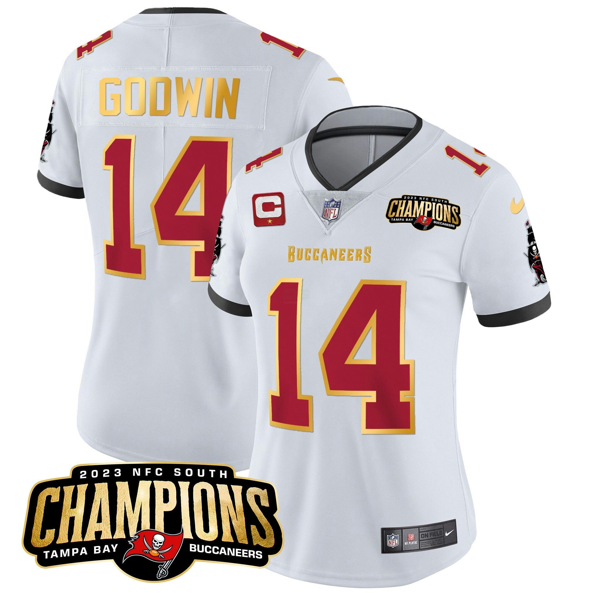Camisa NFL Women’s 2023 NFC South Champions Patch Dourada Trim Vapor Jersey