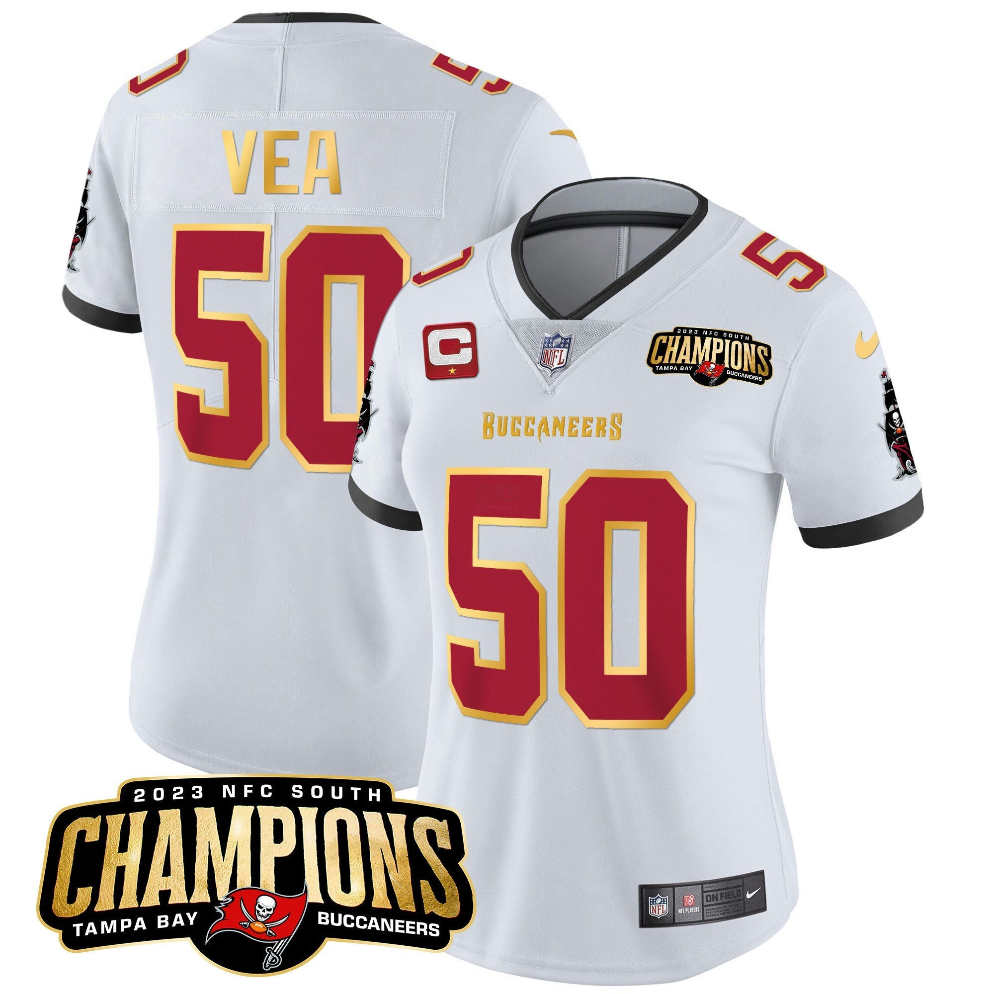 Camisa NFL Women’s 2023 NFC South Champions Patch Dourada Trim Vapor Jersey