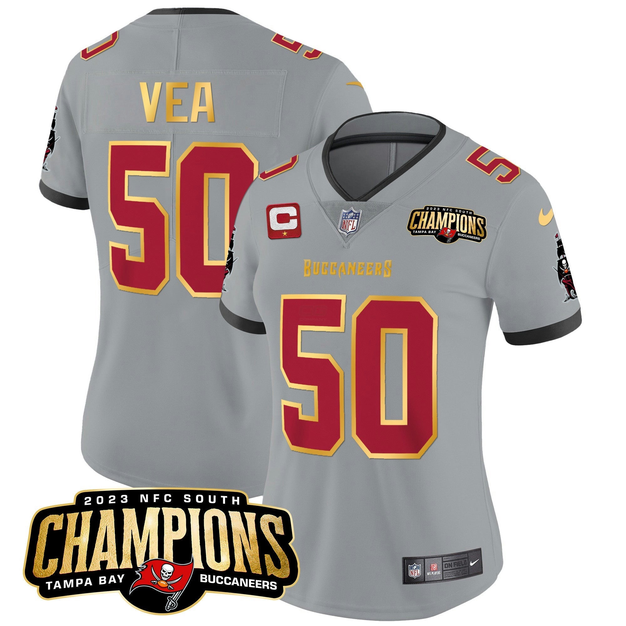 Camisa NFL Women’s 2023 NFC South Champions Patch Dourada Trim Vapor Jersey